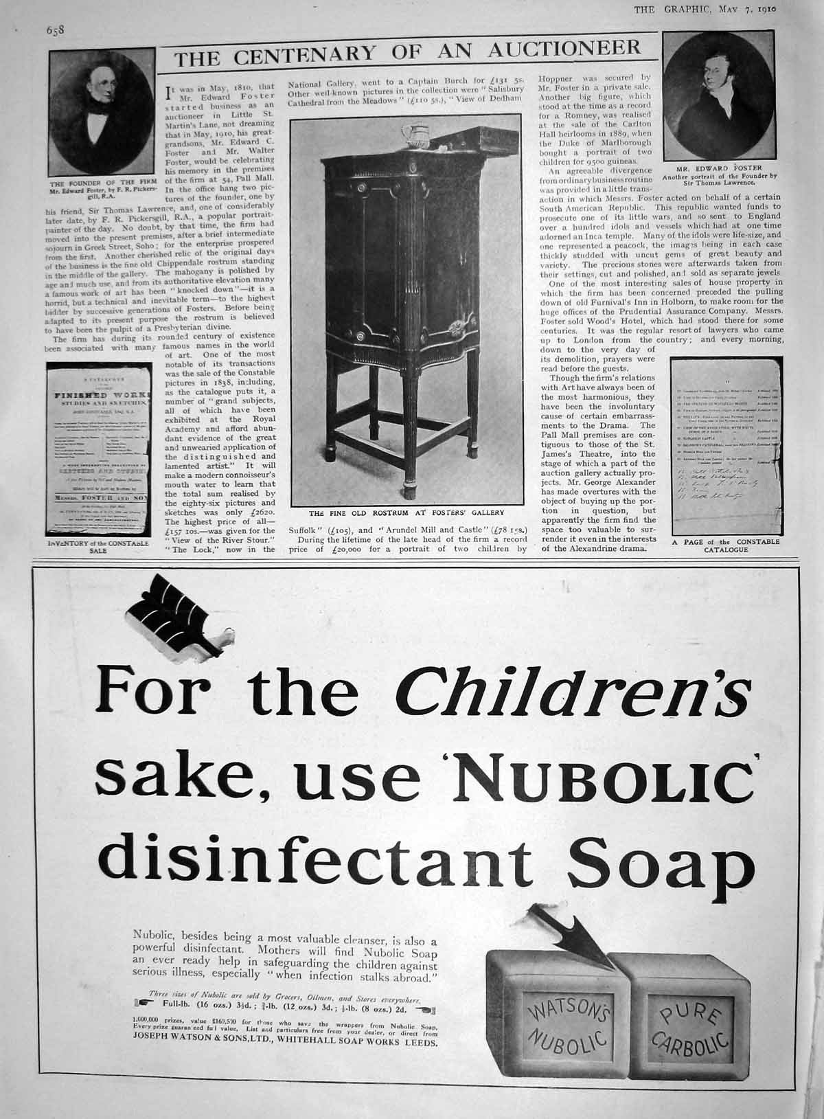 Old 1910 Edward Foster Auctioneer Rostrum Advertisement Joseph Watson 20th
