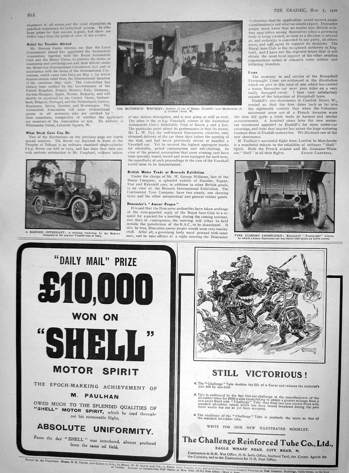 Antique Print 1910 Dunhill Showrooms Motor Car Kempshall Bedford Shell Tube