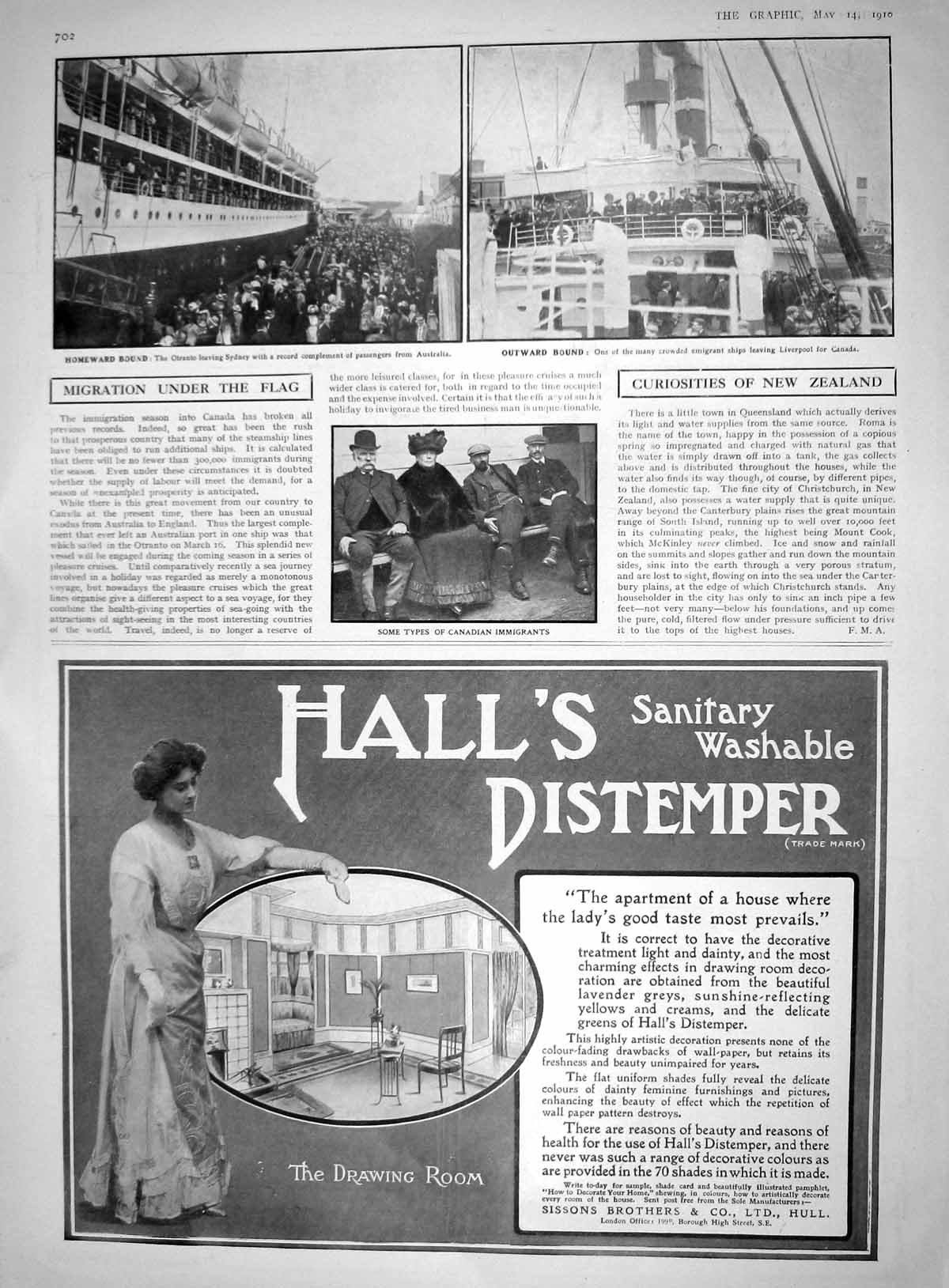 Old 1910 Otranto Ship Sydney Australia Liverpool Immigrants Halls Dis 20th