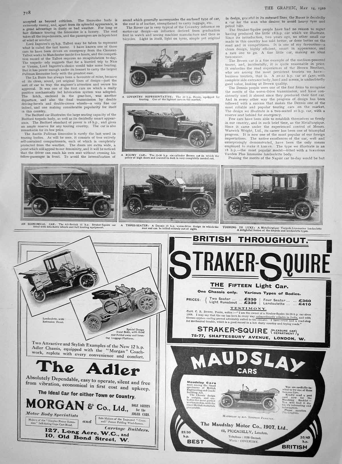 Old Motor Car Rover Brown Limousine Straker Squire Dennis Maudslay Ad