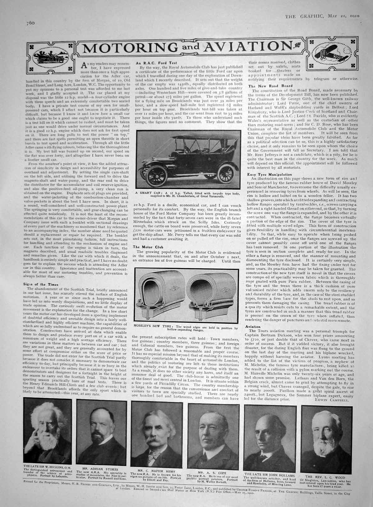 Old 1910 Talbot Motor Car Moseley Tyres Huggins Stokes Hemy Cope Holl 20th