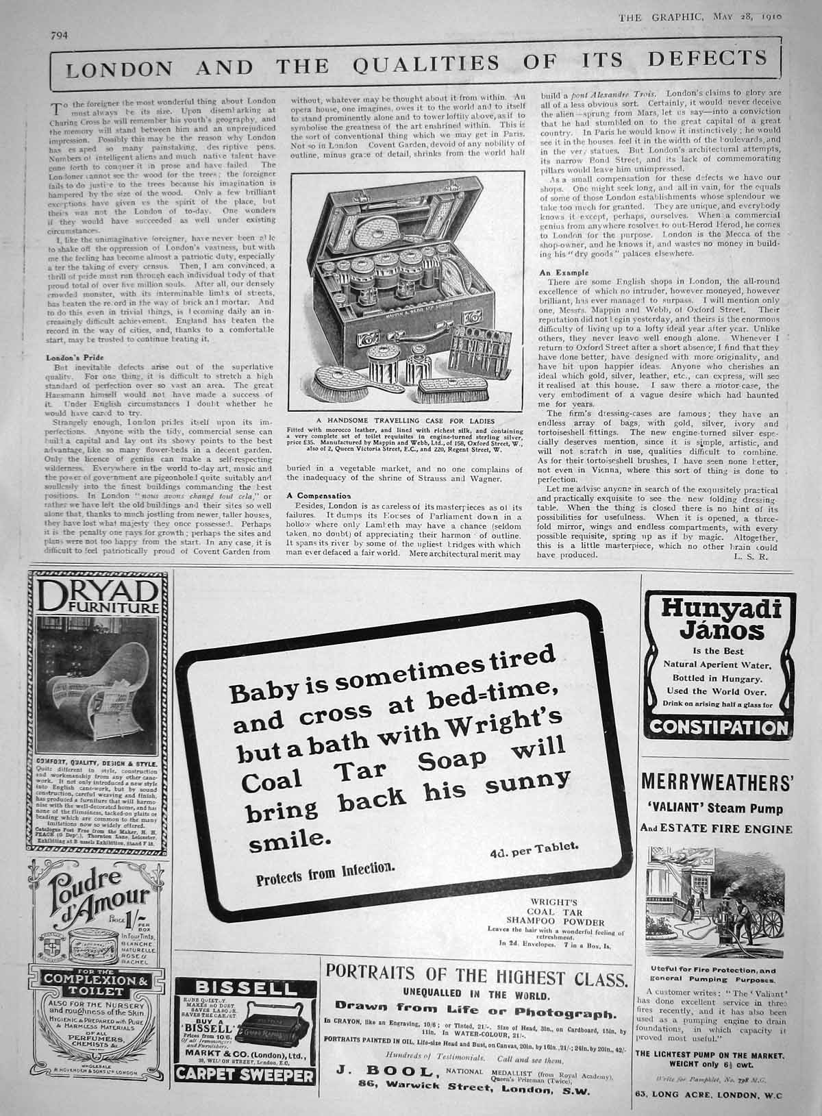 Old 1910 Travelling Case Ladies Mappin Webb Dryad Furniture Hunyadi J 20th