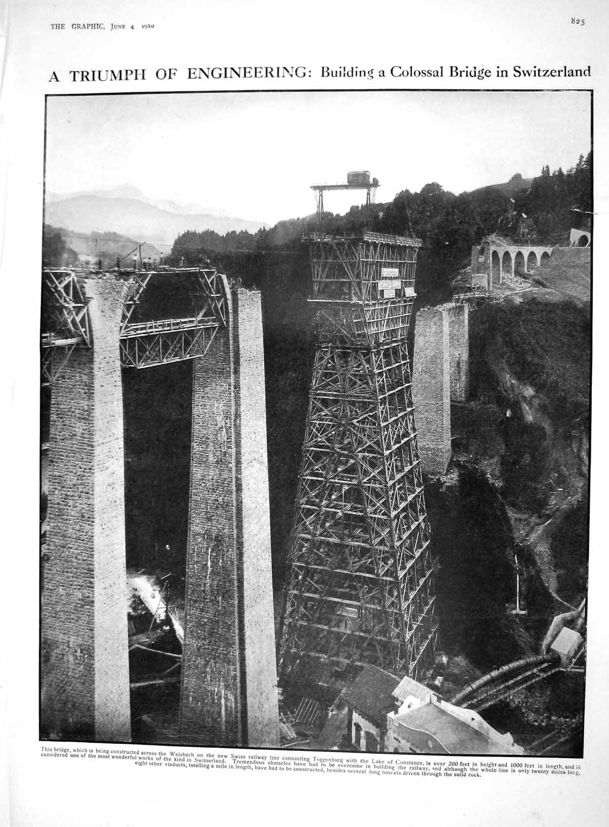 Old 1910 Engineering Colossal Bridge Switzerland Weisbach Theatre Fin 20th
