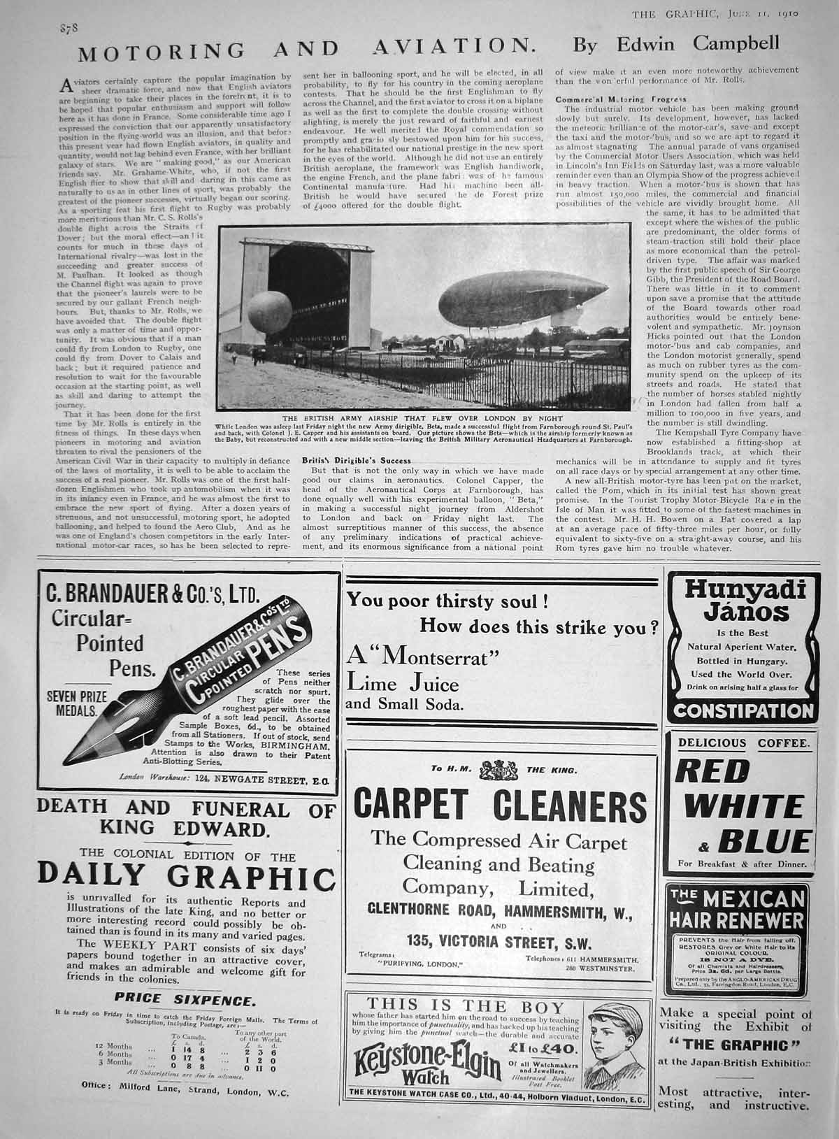 Old 1910 British Army Airship Dirigible Brandauer Pens Carpet Cleaner 20th