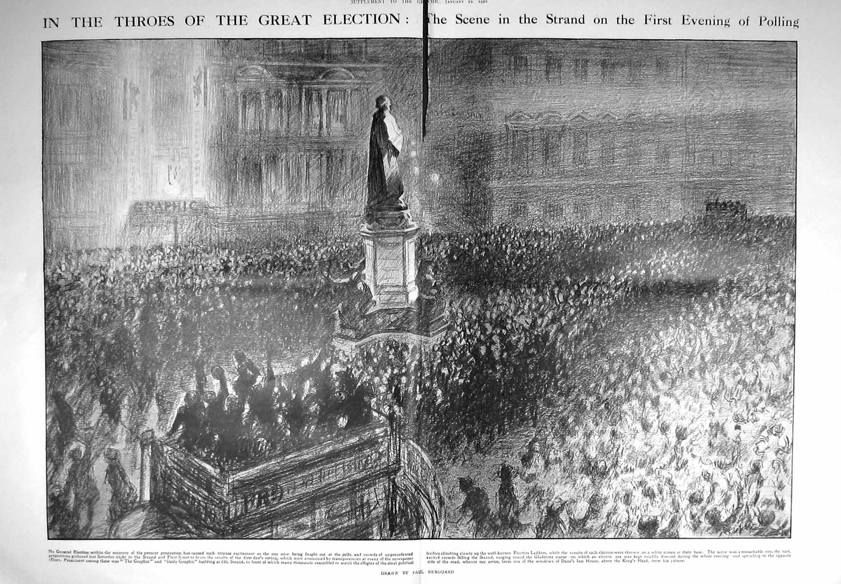 Old 1910 Parliament General Election Scene Strand London Paul Renouar 20th
