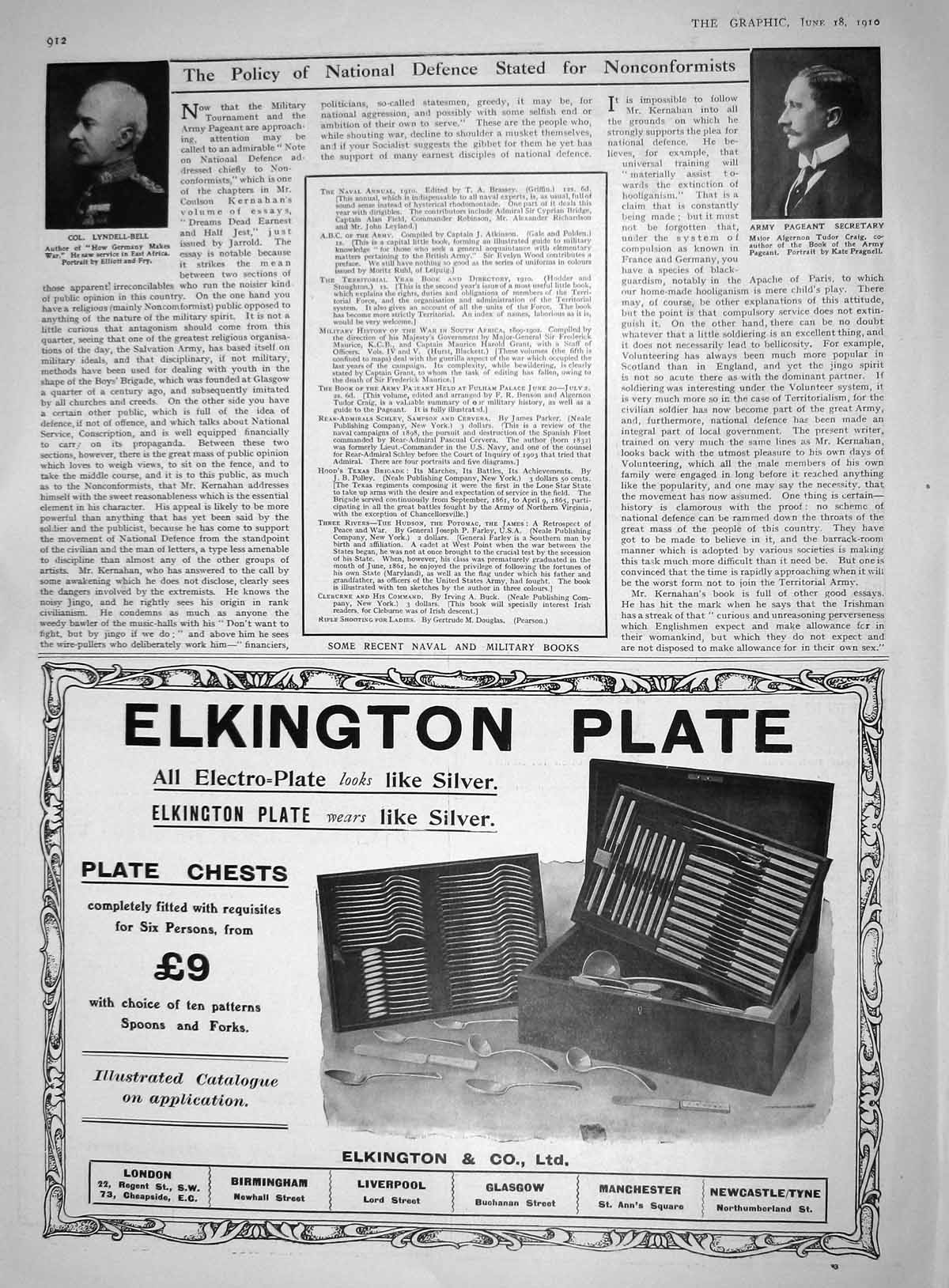 Old Print 1910 Army Pageant Secretary Craig Lyndell-Bell Elkington Plate 20th