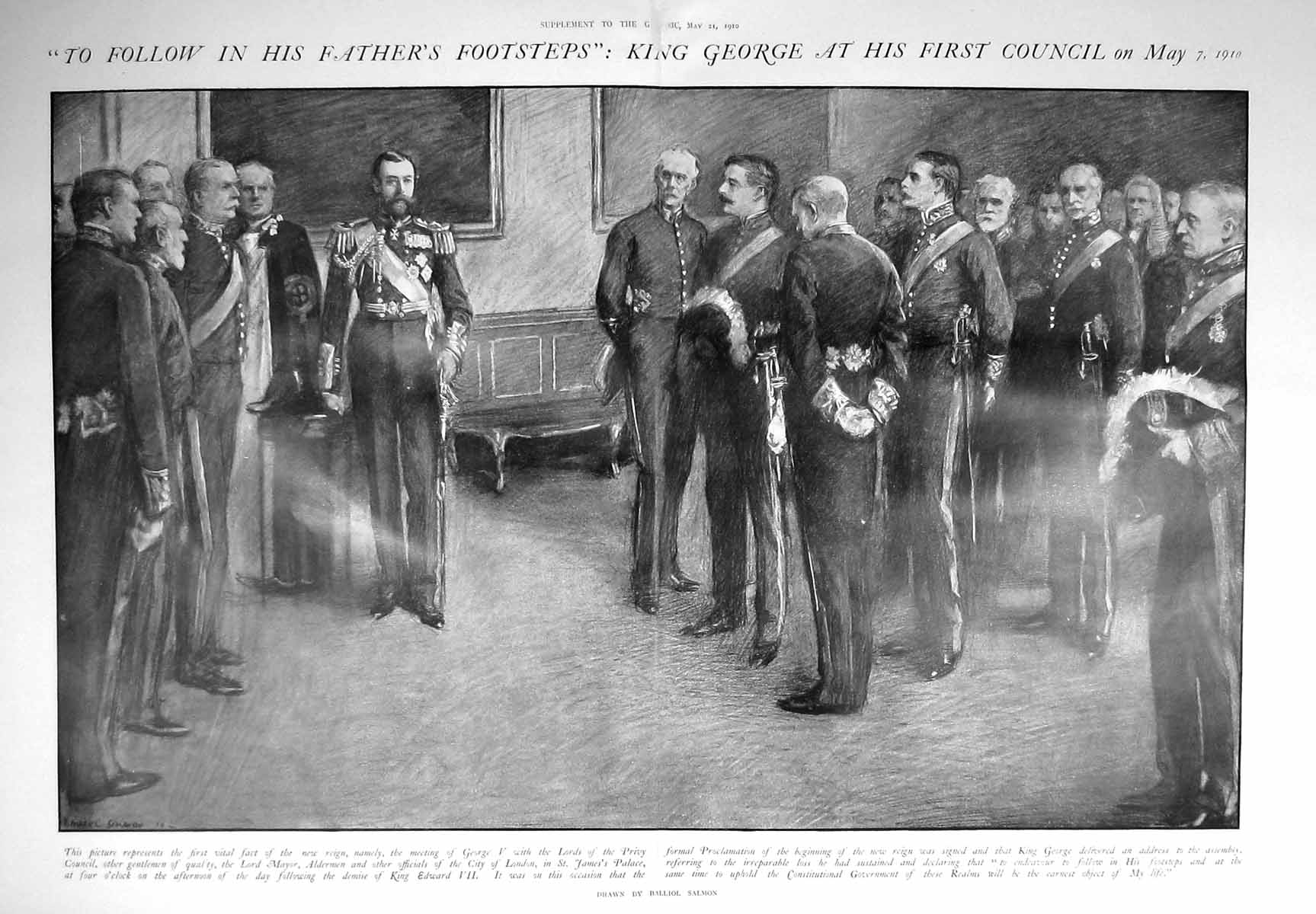 Antique Old Print 1910 King George First Council St. James'S Palace London