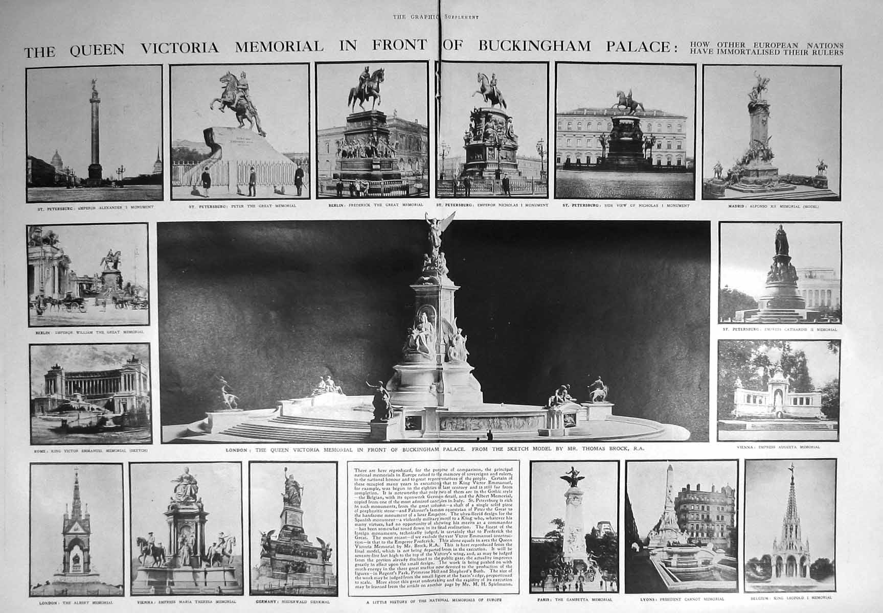 Old Print 1910 Queen Victoria Memorial Buckingham Palace King LeopEmper 20th