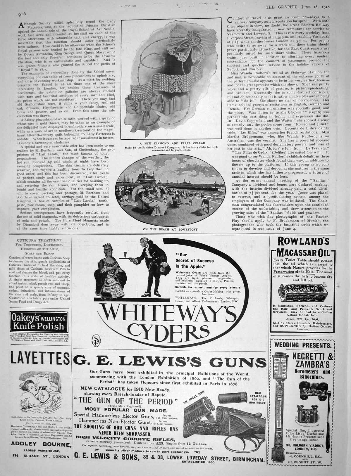Old 1910 Diamond Pearl Collar Beach Lowestoft Whiteway Ciders Lewis G 20th