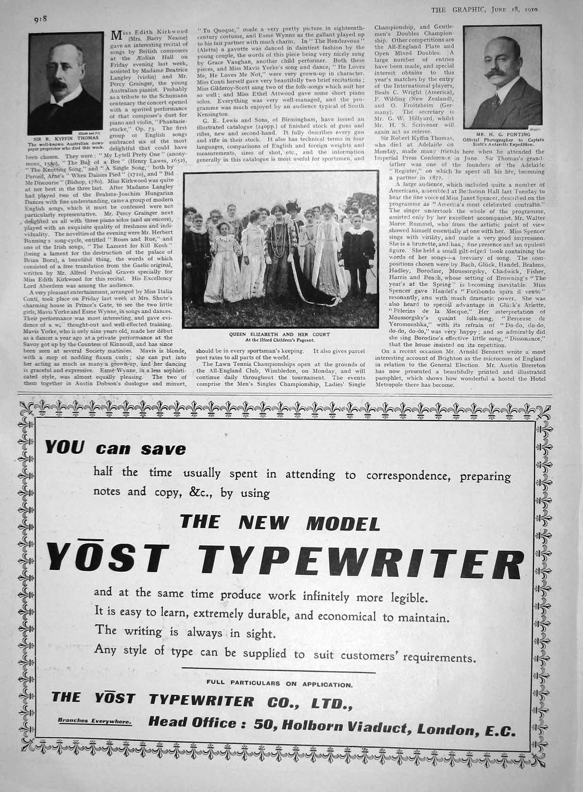 Old Queen Elizabeth Illford Pageant Ponting Thomas Yost Typewriter 19 20th