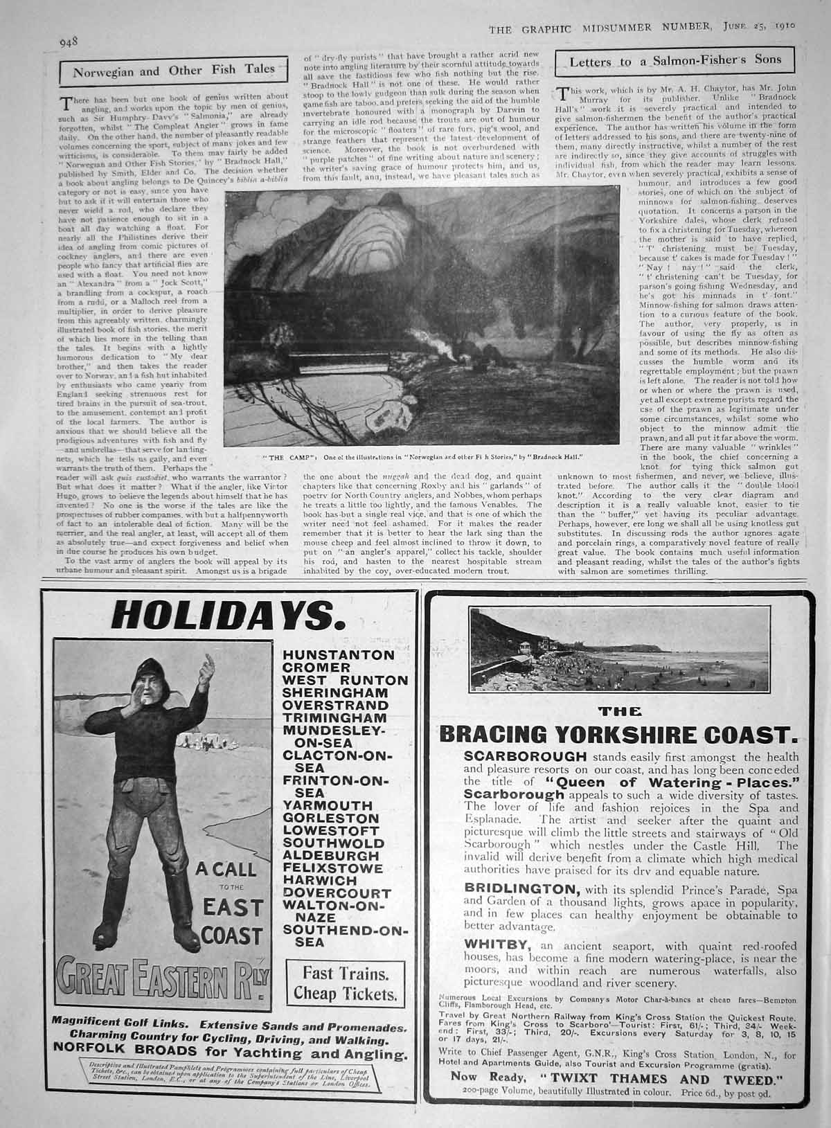 Antique Print 1910 Fishing Camp Norway Advertisement Great Eastern Railway 20th