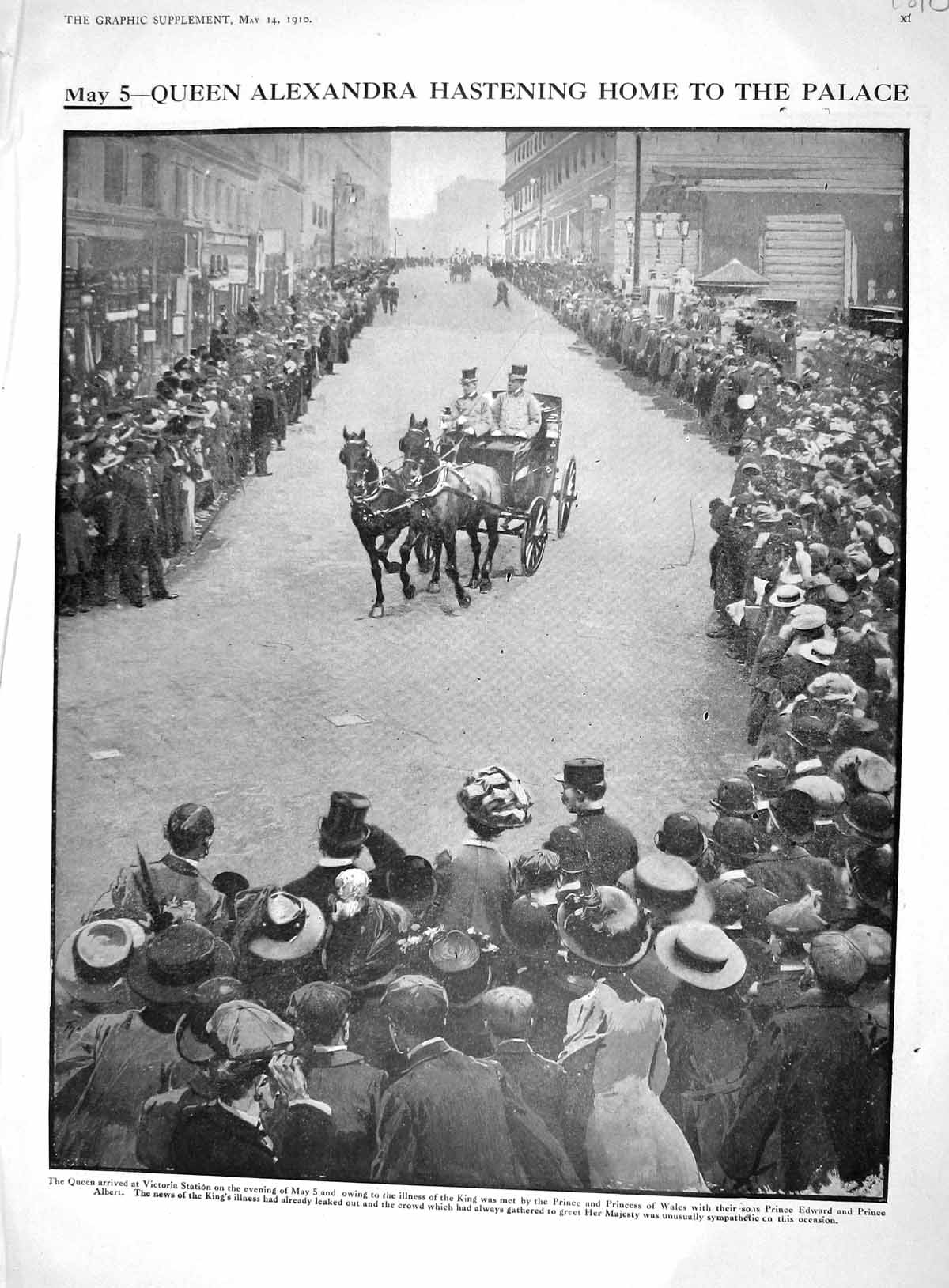 Old 1910 Queen Alexandra Leaving Victoria Station News Death King Pic 20th