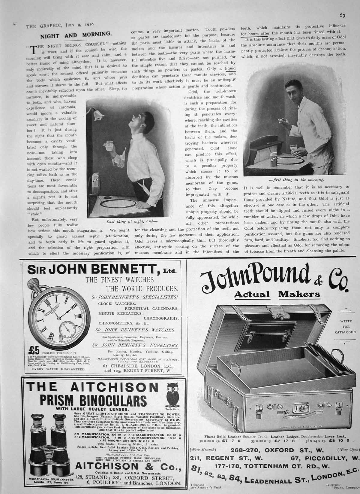 Original Old Antique Print 1910 Odol Tooth Brushing Dental Hygiene John Pound