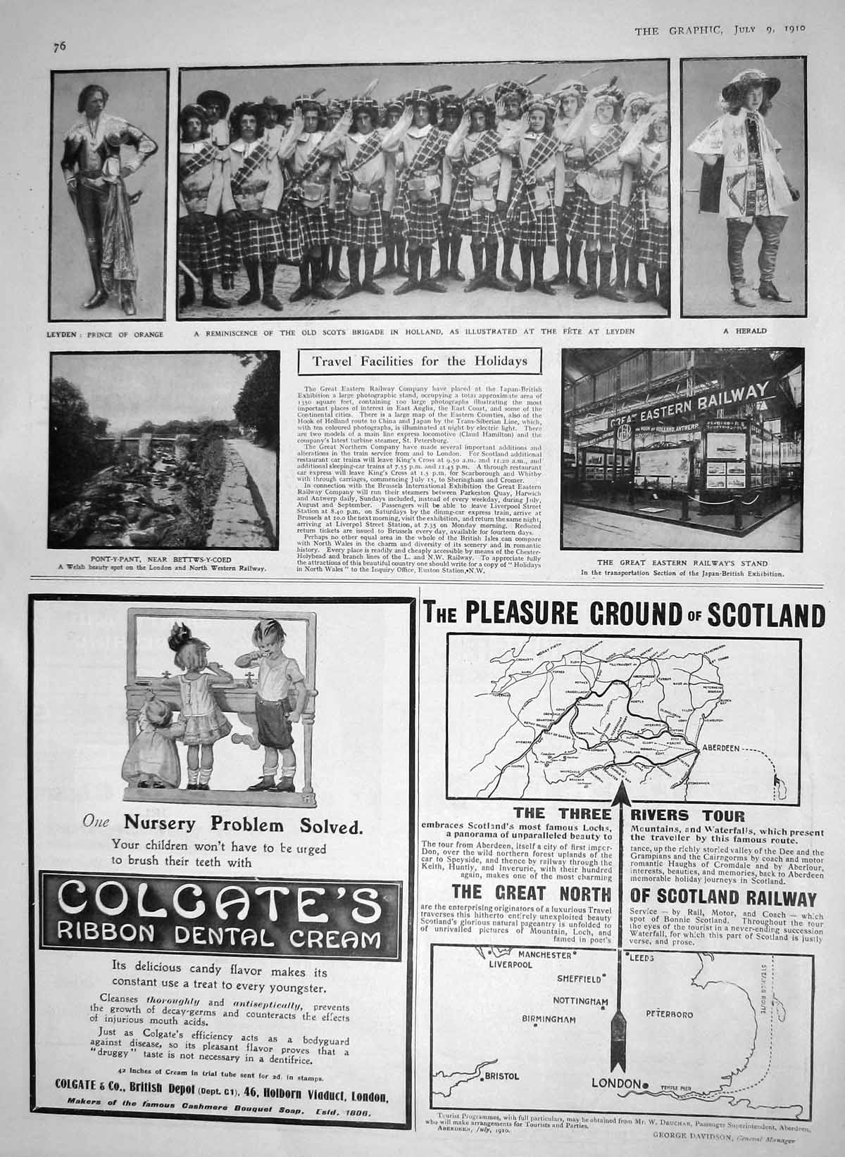 Old Antique Print 1910 Scots Brigade Holland Prince Orange Herald Railway 20th