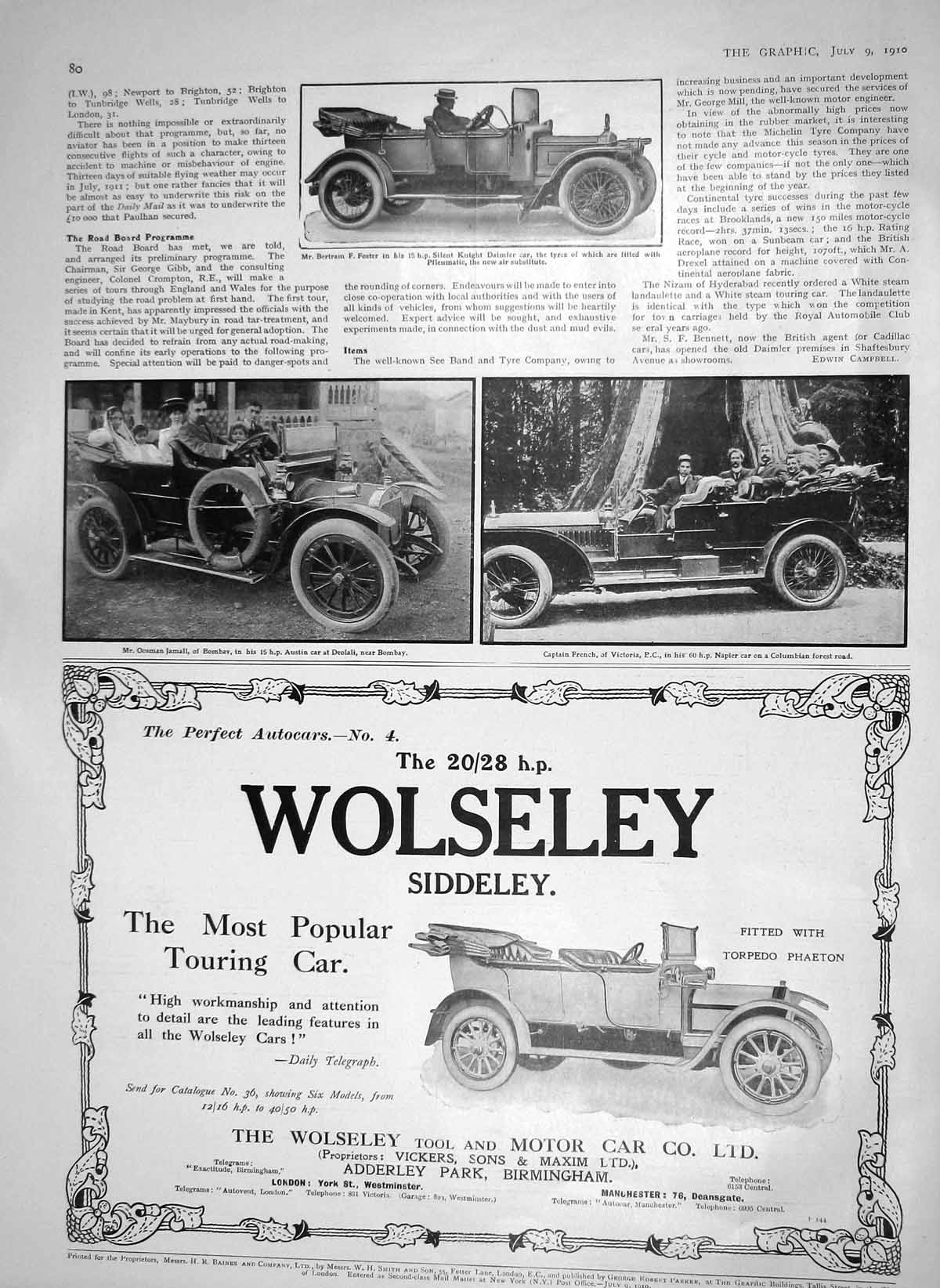 Original Old Antique Print 1910 Foster Motor Car Daimler Oosman Jamall French