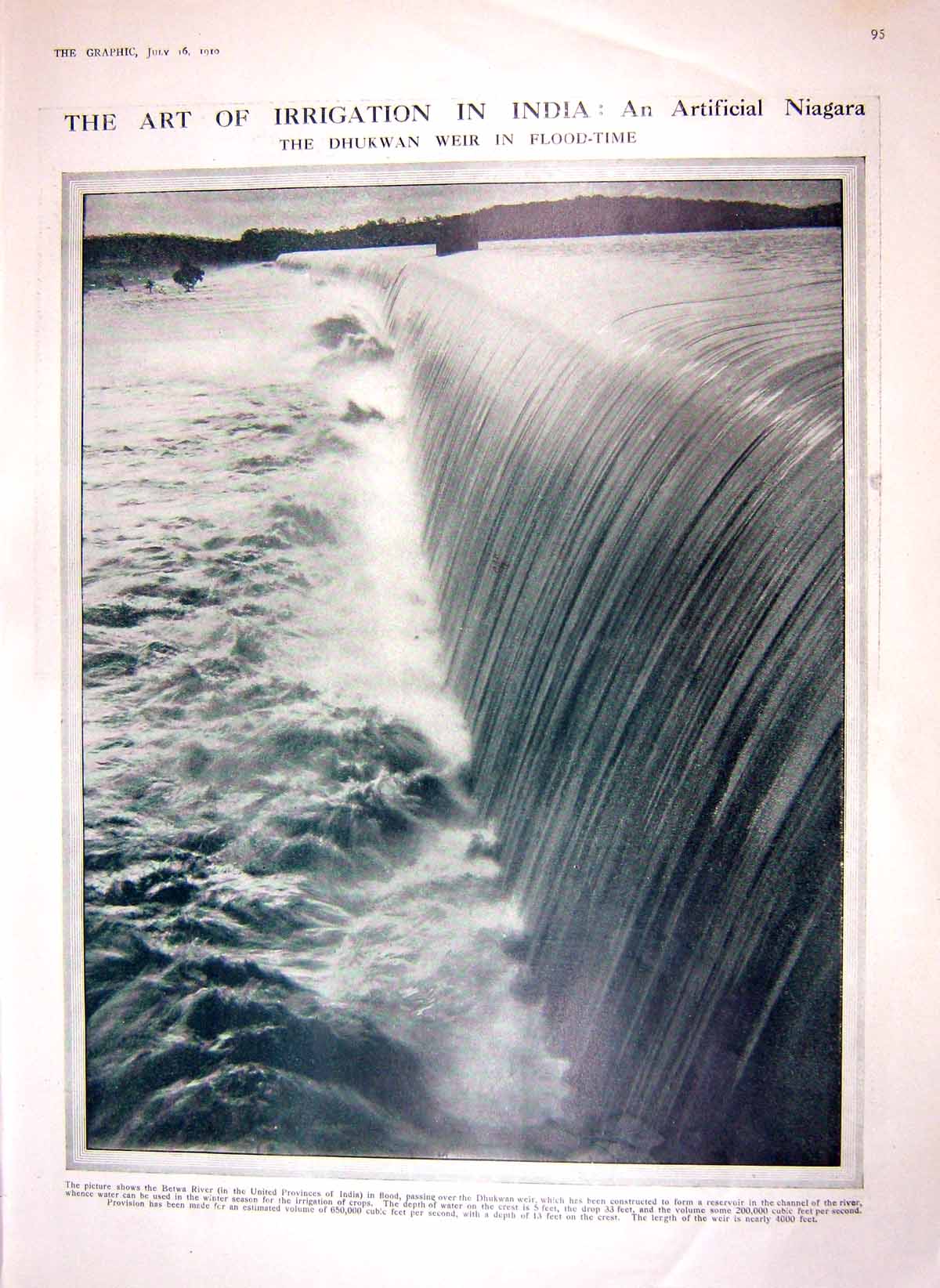 Old Antique Print 1910 Dhukwan Weir India Betwa Storm Teller Instrument 20th