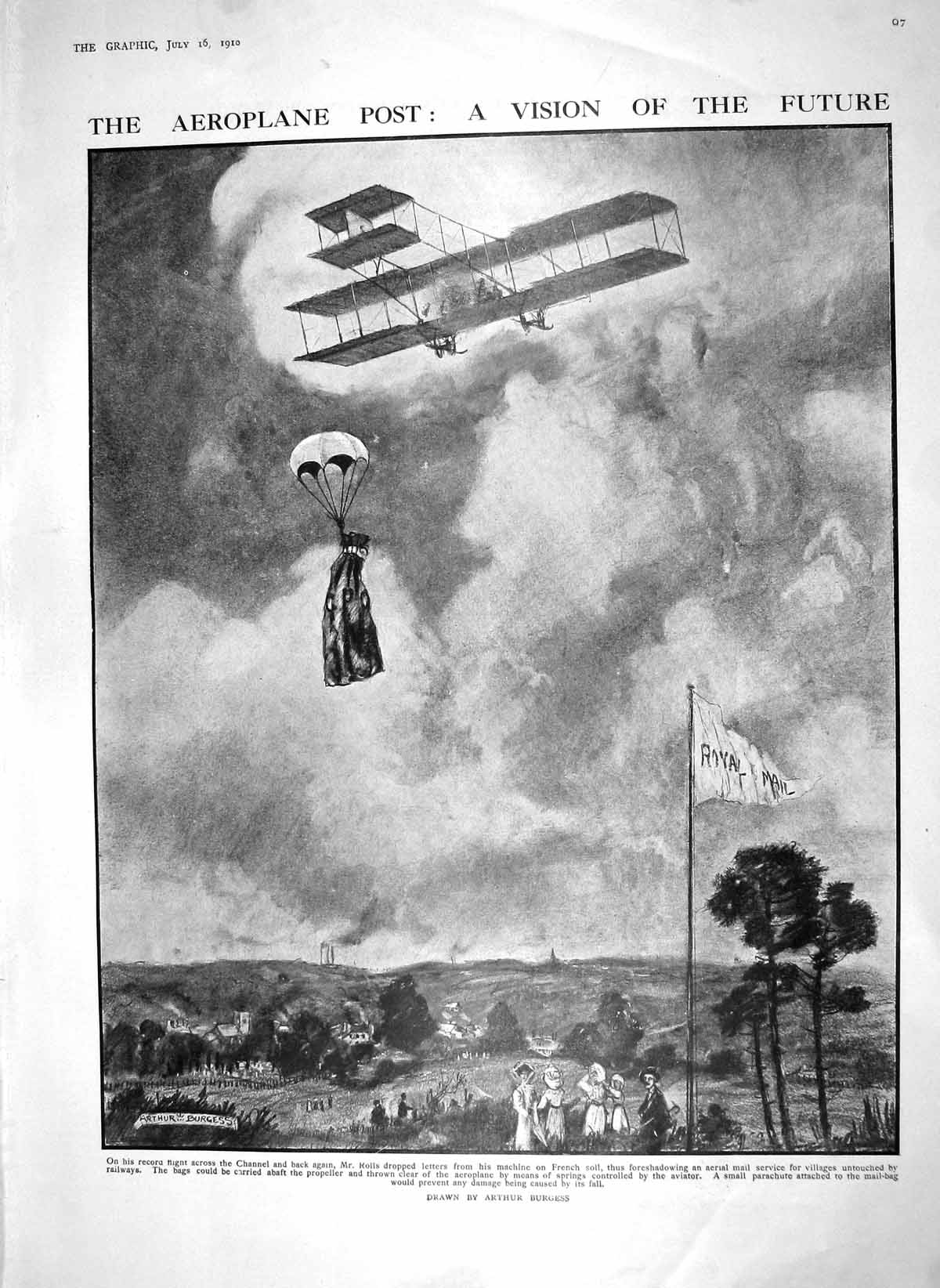 Original Old Antique Print 1910 Aeroplane Rolls Sculpture Albert Toft Tangara