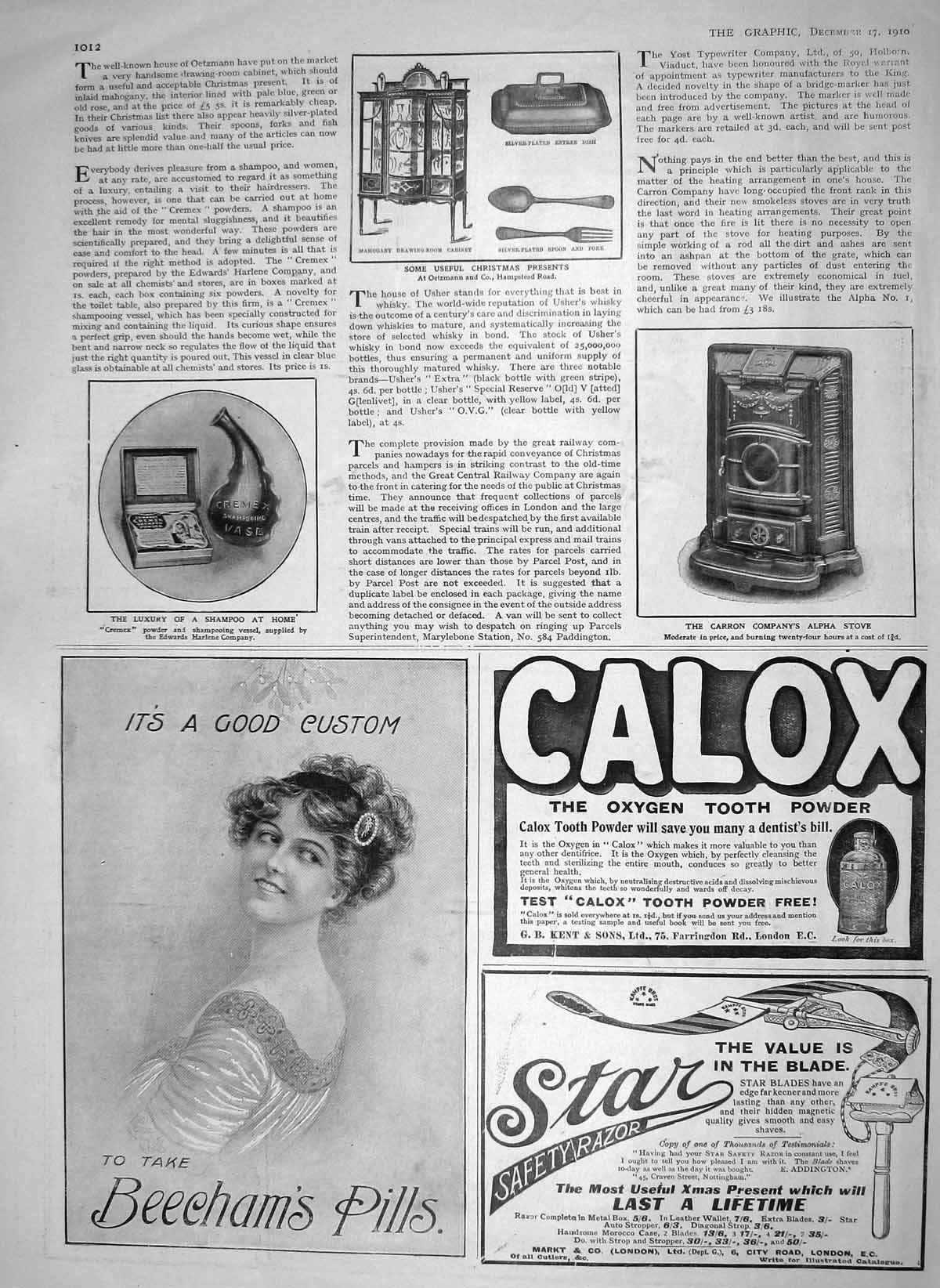 Original Old Antique Print 1910 Christmas Presents Carron Alpha Stove Cremex