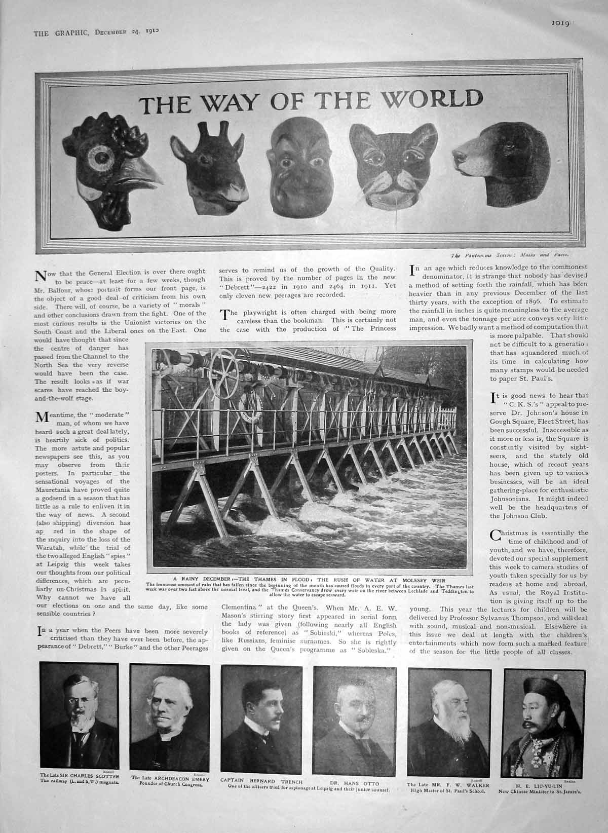 Old Antique Print 1910 Flood Thames Otto Walker Emery Waterloo Hospital 20th