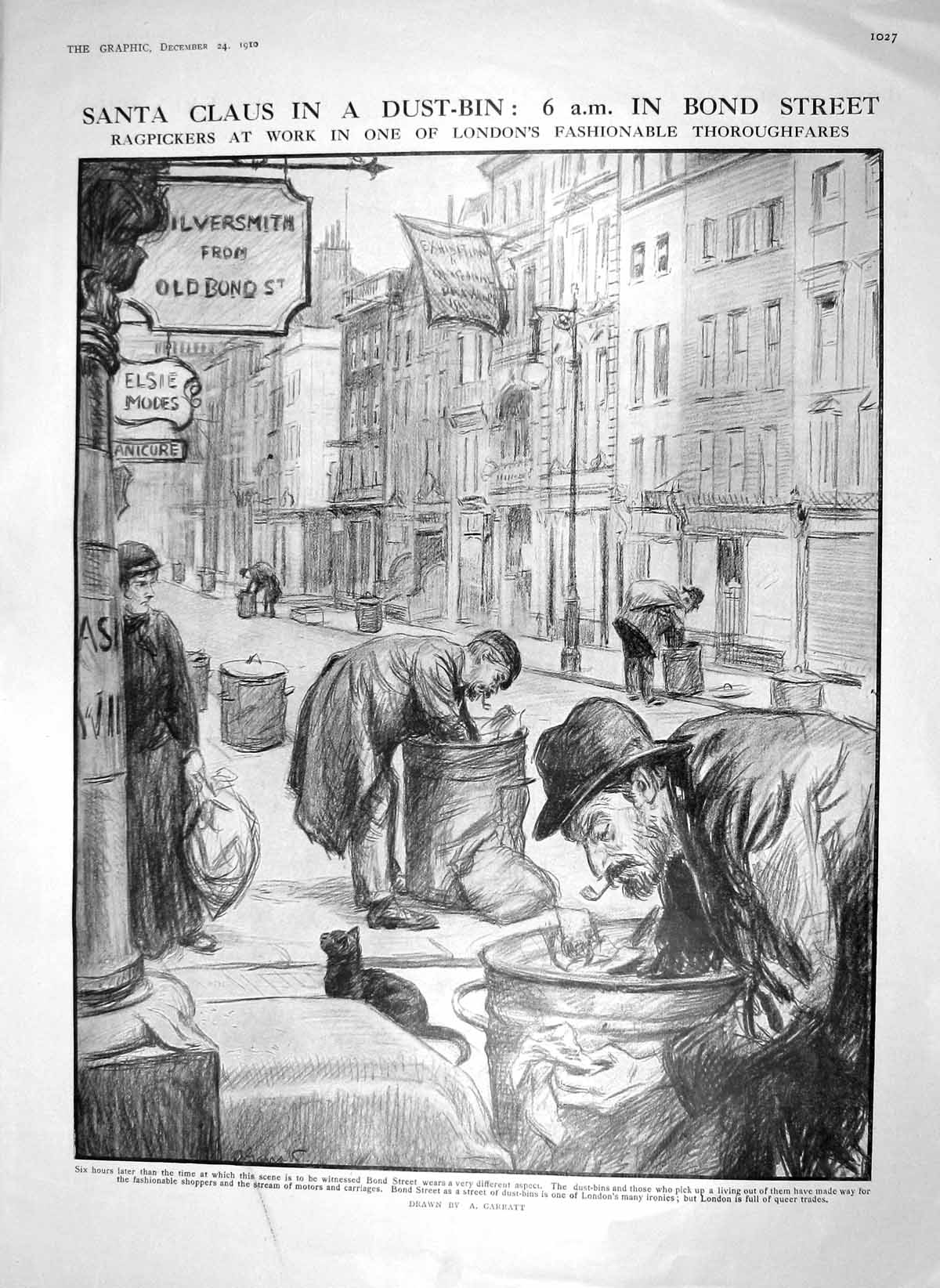 Original Old Antique Print 1910 Ragpickers London Bond Street Theatre Thornton