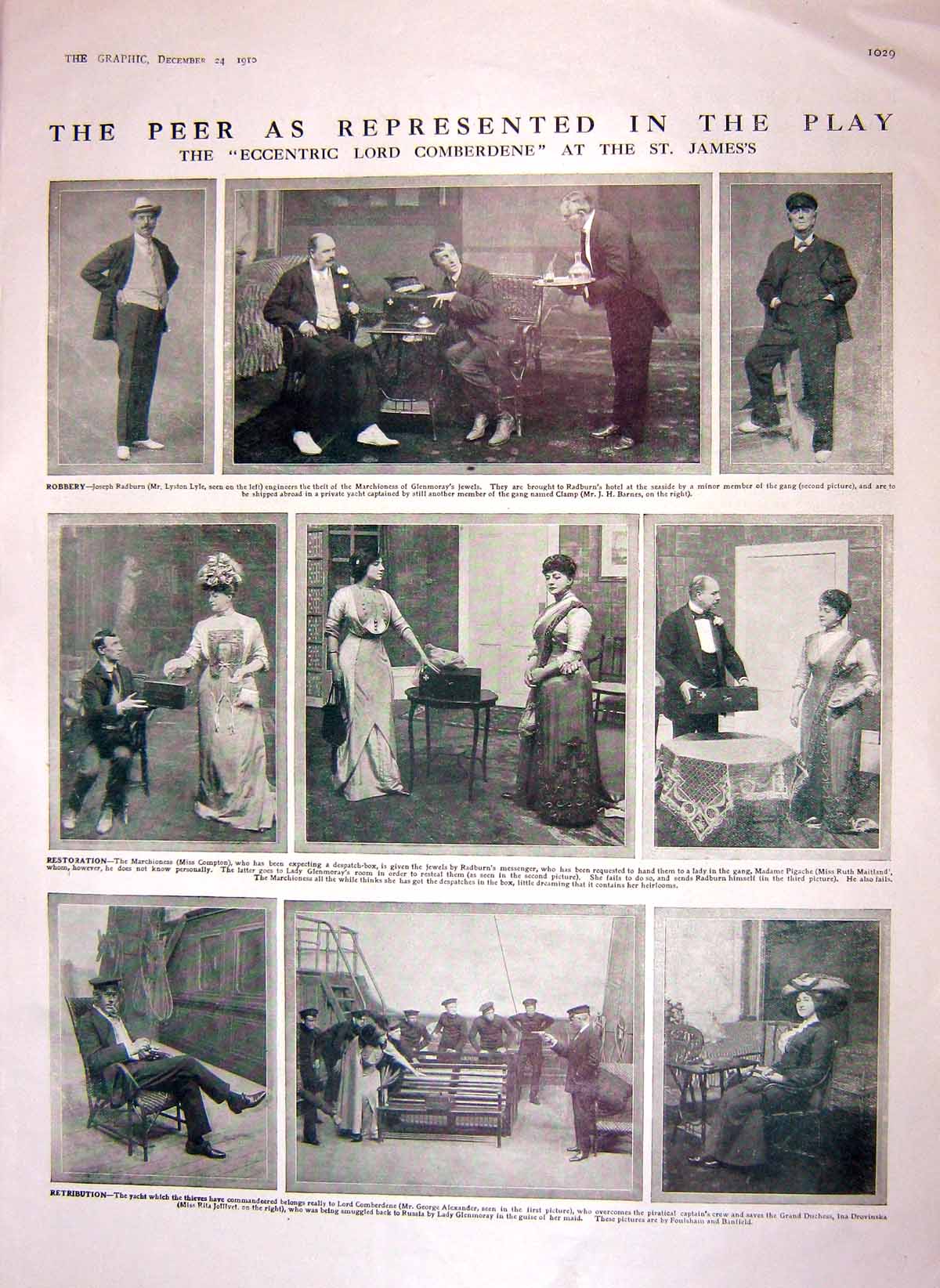 Antique Old Print 1910 Theatre Lord Comberdene Radburn Maitland Alexander 20th