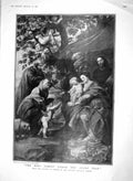 Old Antique Print 1910 Holy Family Apple Tree Rubens Needlework Picture 20th