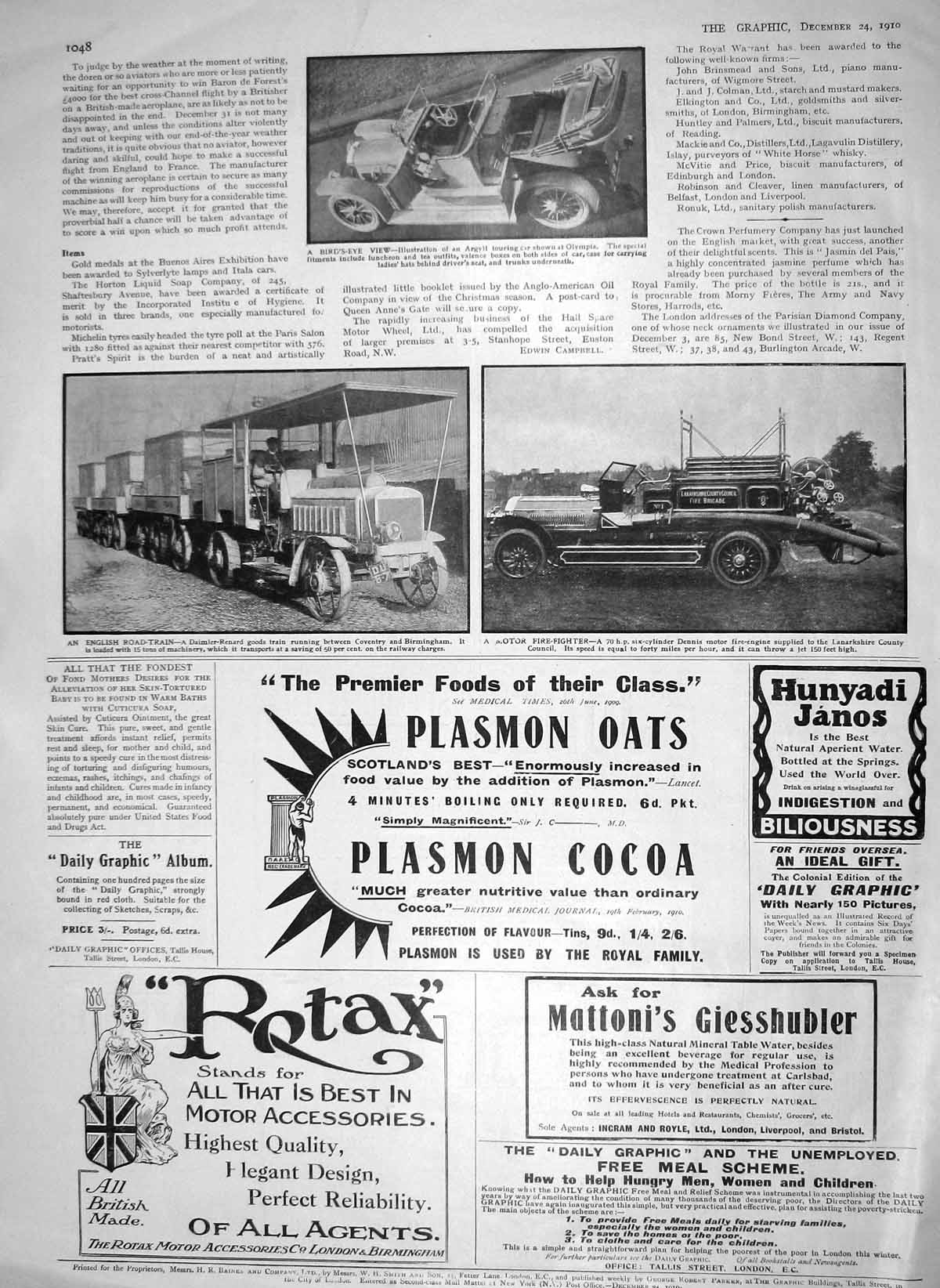 Old Antique Print 1910 Argyll Motor Car Olympia Goods Train Fire-Engine 20th