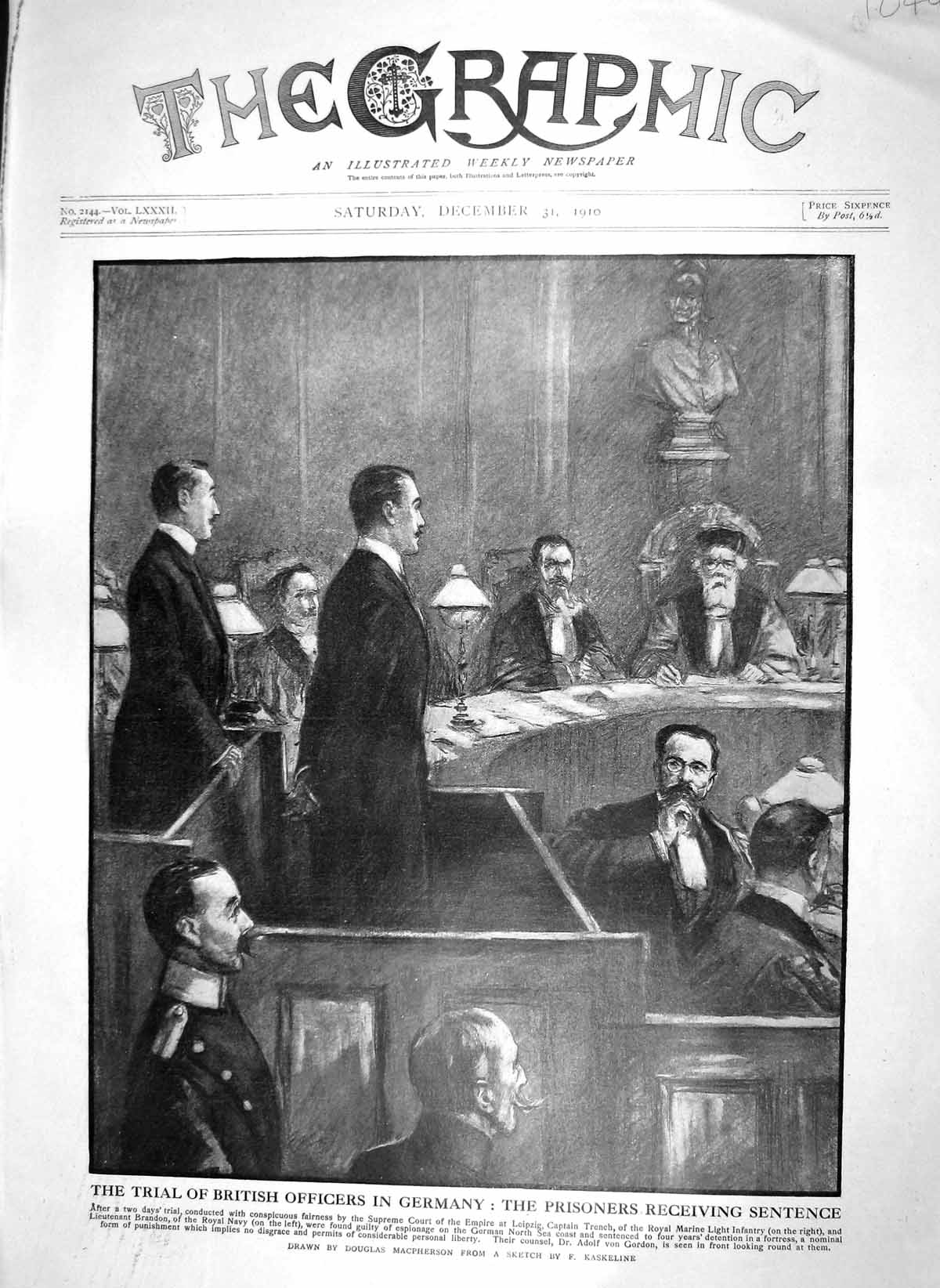 Antique Old Print 1910 Trial British Officers Germany Trench Brandon Navy 20th