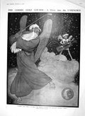 Original Old Antique Print 1910 Father Time Cosmic Golf Caledonian Beresfords