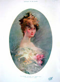 Original Old Antique Print 1910 Colour Paradise Lips Eyes Beautiful Lady 20th