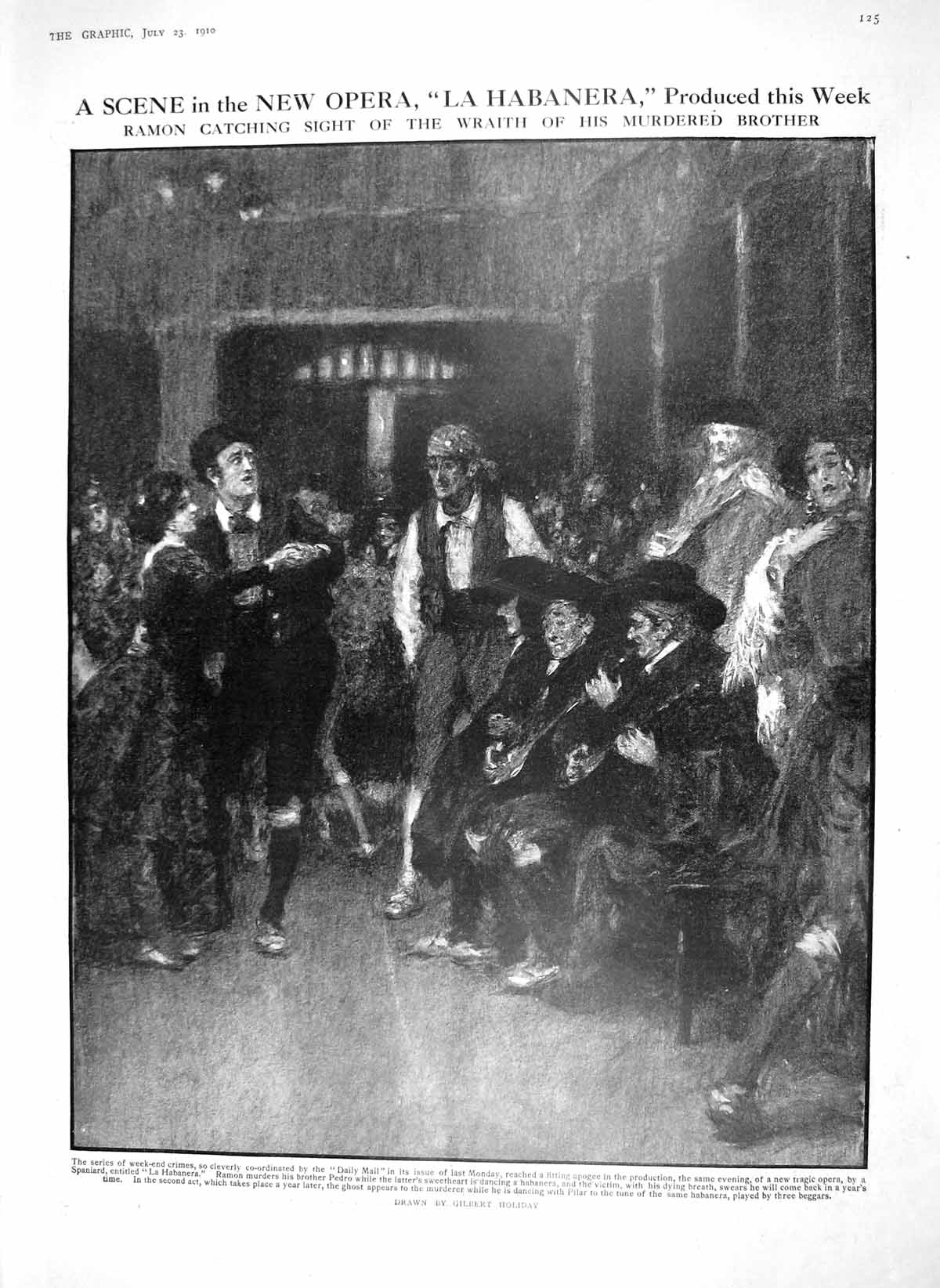 Old Antique Print 1910 Opera Habanera Theatre Ramon Ikoma Ship Falmouth 20th
