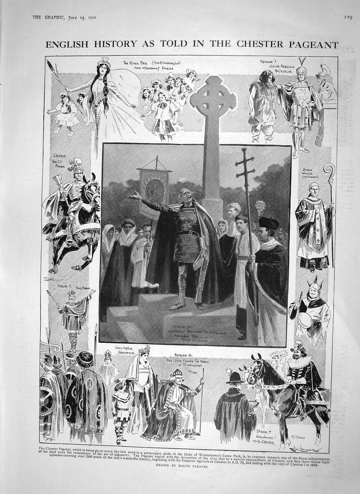 Old Antique Print 1910 Chester Pageant Emperor Russia Tsarskoe Selo Art 20th