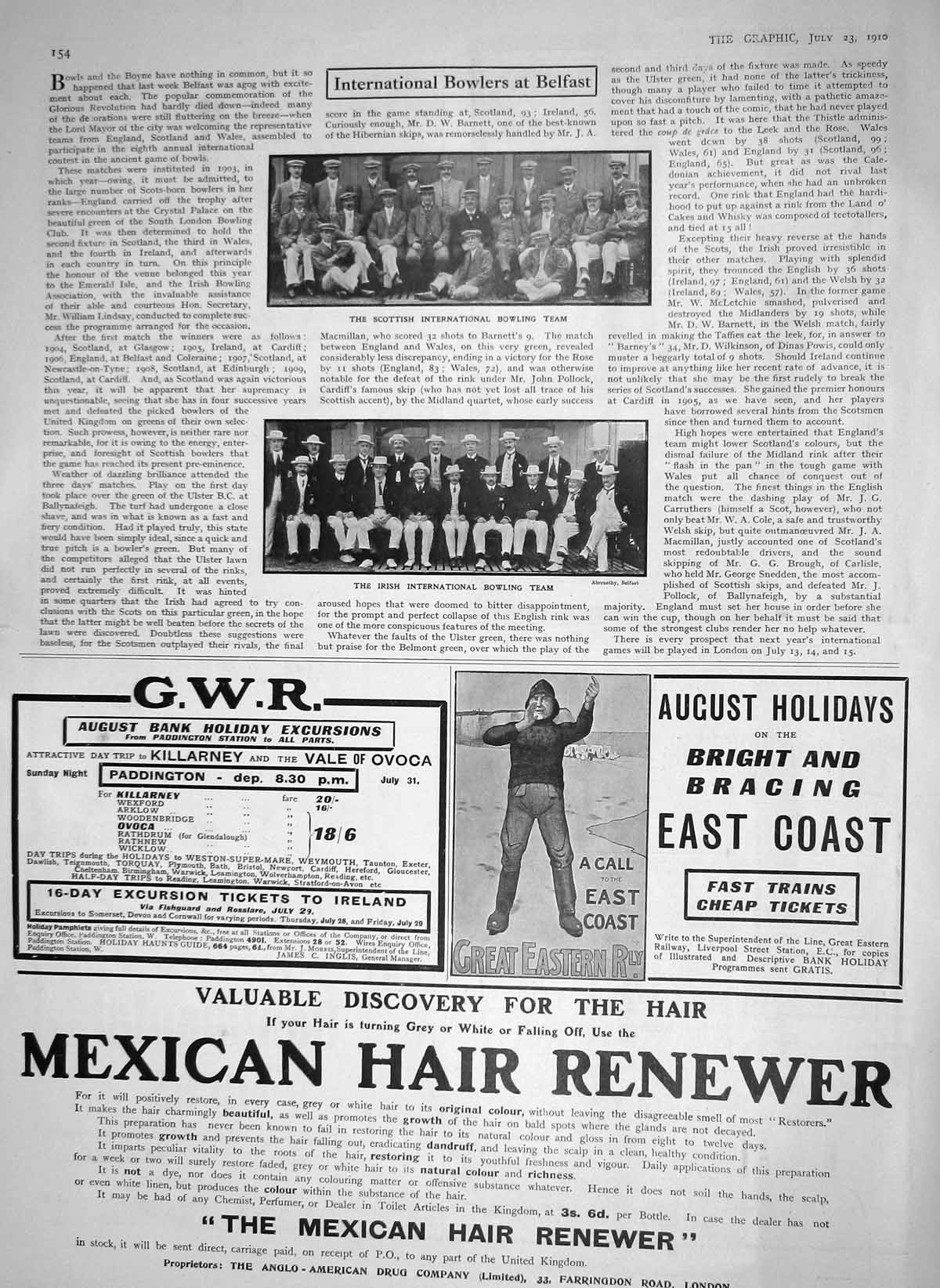 Old Antique Print 1910 Scottish Internationl Bowling Ireland Team Sport 20th