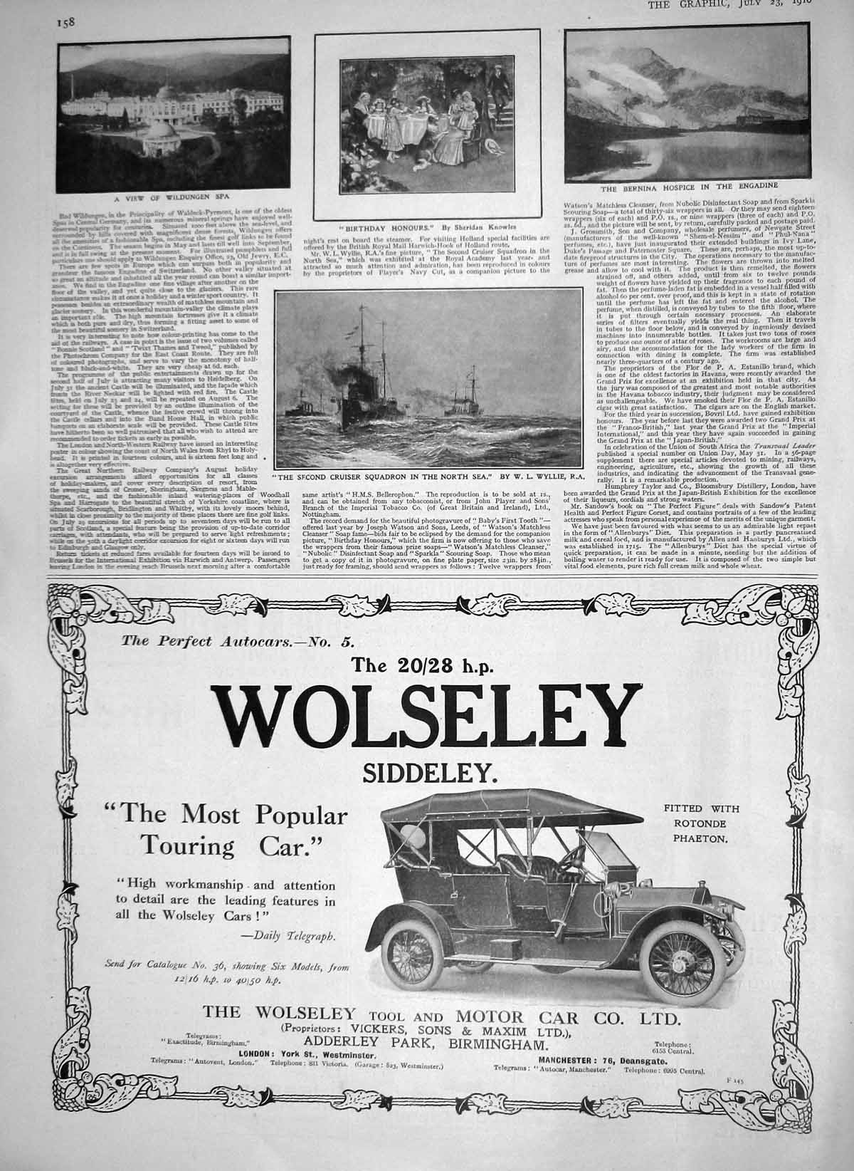 Original Old Antique Print 1910 Wildungen Spa Berinna Hospice Ship North Sea