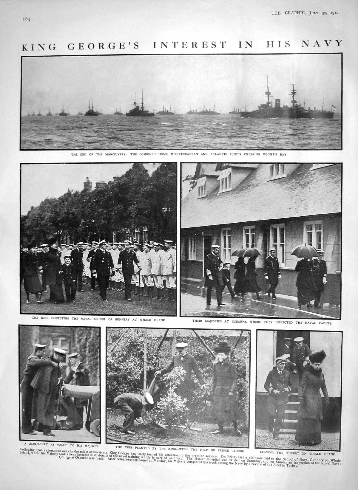 Old Antique Print 1910 King George Navy Mount'S Bay War Ships Connaught 20th