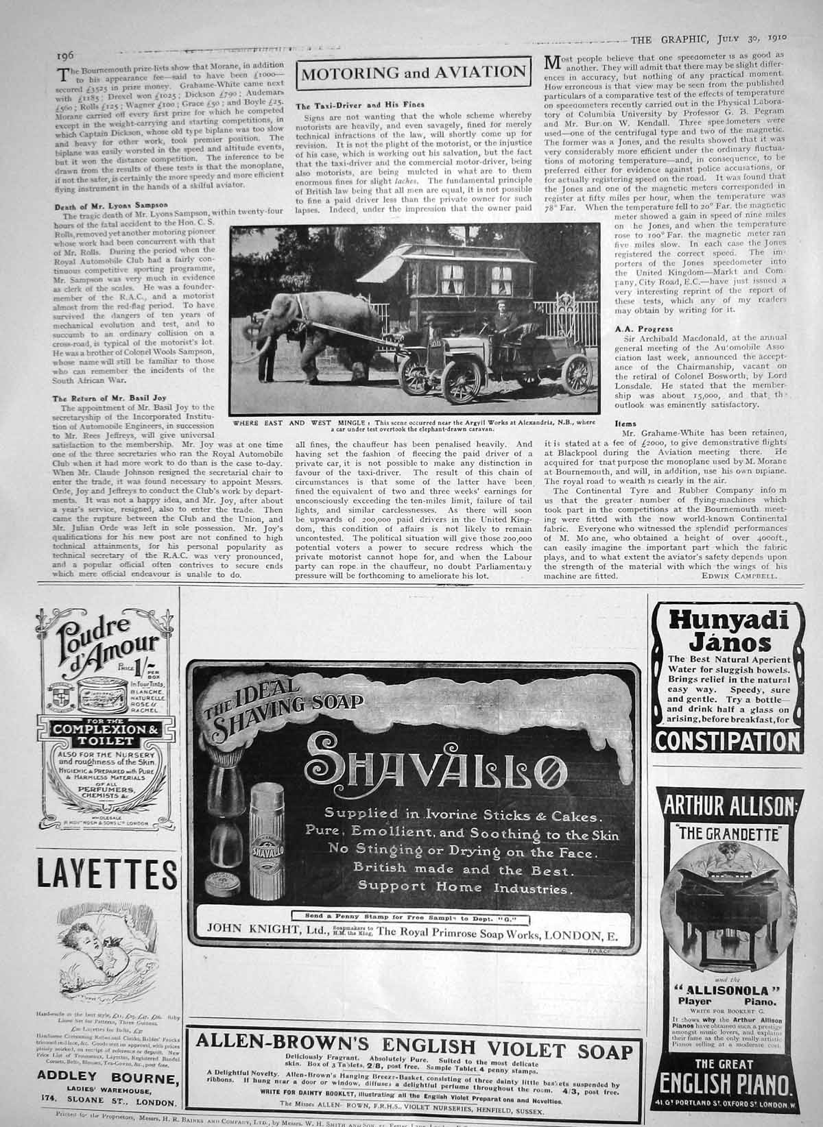 Original Old Antique Print 1910 Argyll Works Alexandria Elephant Drawn Carriage