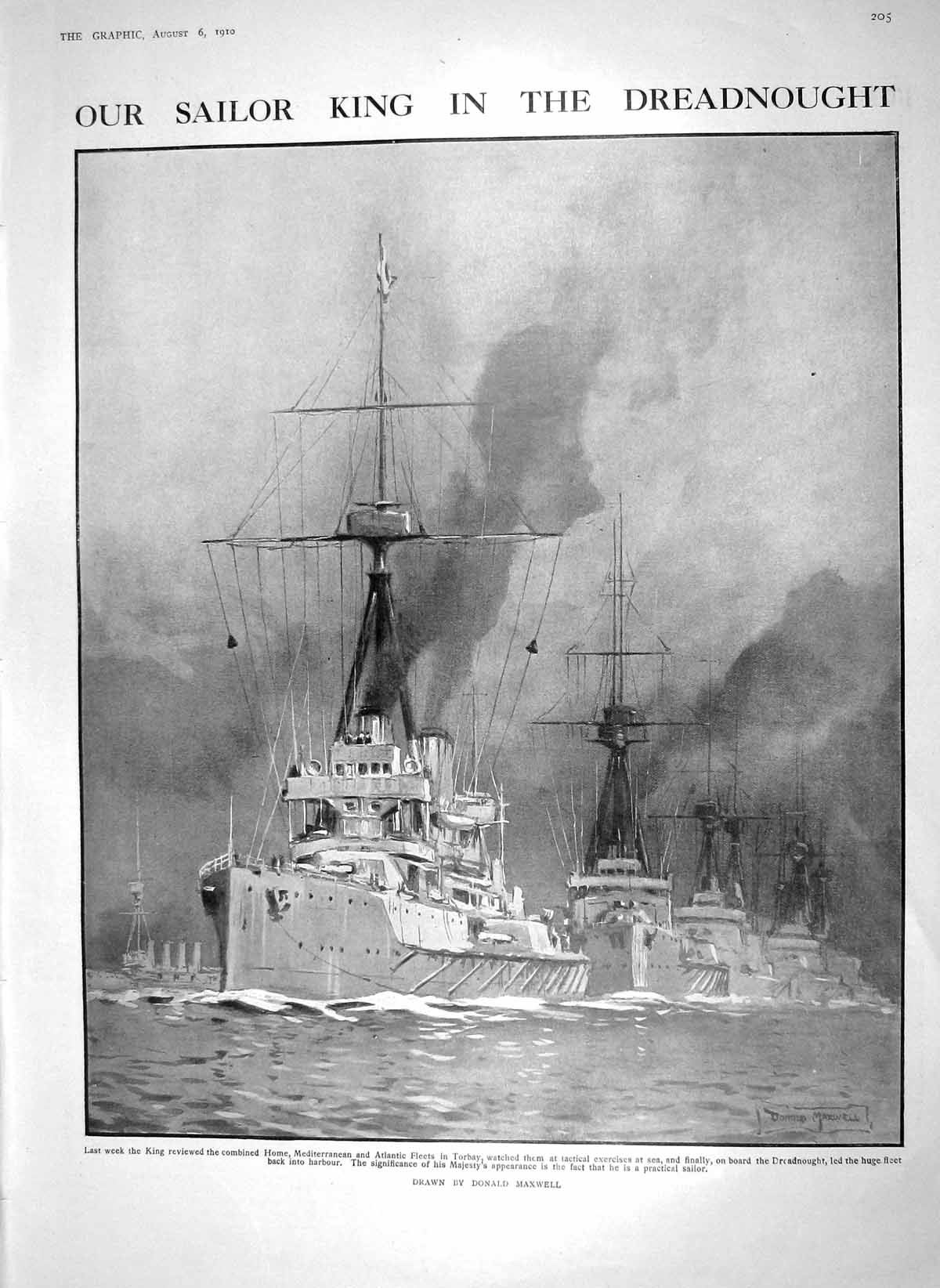 Original Old Antique Print 1910 Dreadnought War Ship Malay Guides Bisley Hague