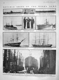 Original Old Antique Print 1910 War Ships Submarine Lion Medway Grouse Balmoral