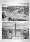Original Old Antique Print 1910 Trafalgar Square Charing Cross Braemar Don Brig