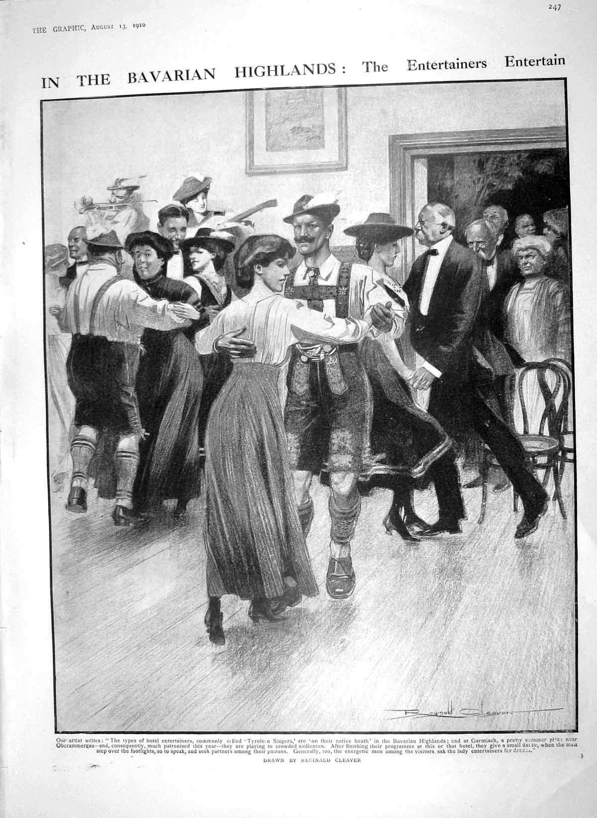 Old Antique Print 1910 Bavarian Highlands Dancing Greenwich Observatory 20th