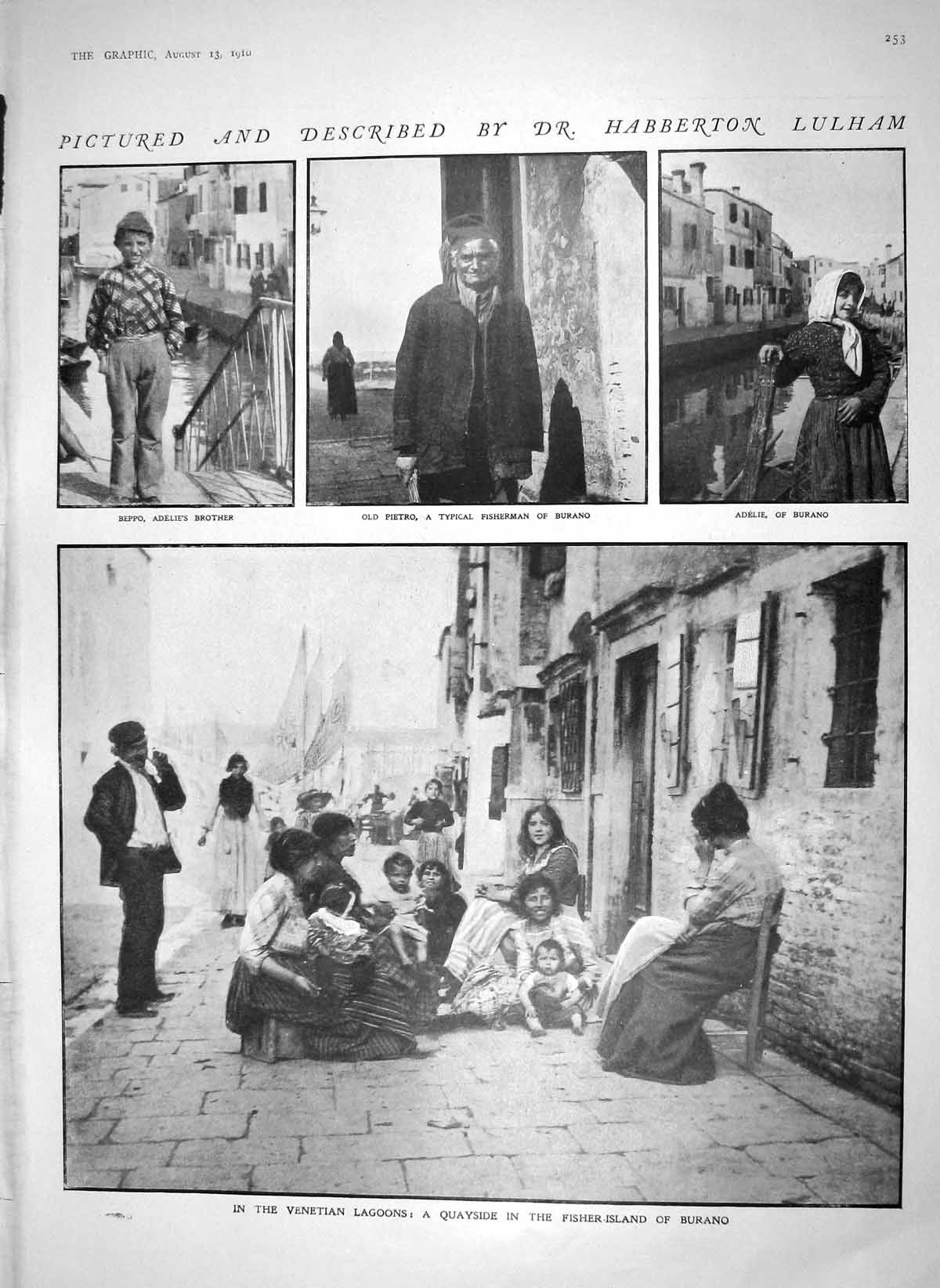 Old Antique Print 1910 Beppo Pietro Burano Fisherman Samuel Wesley John 20th
