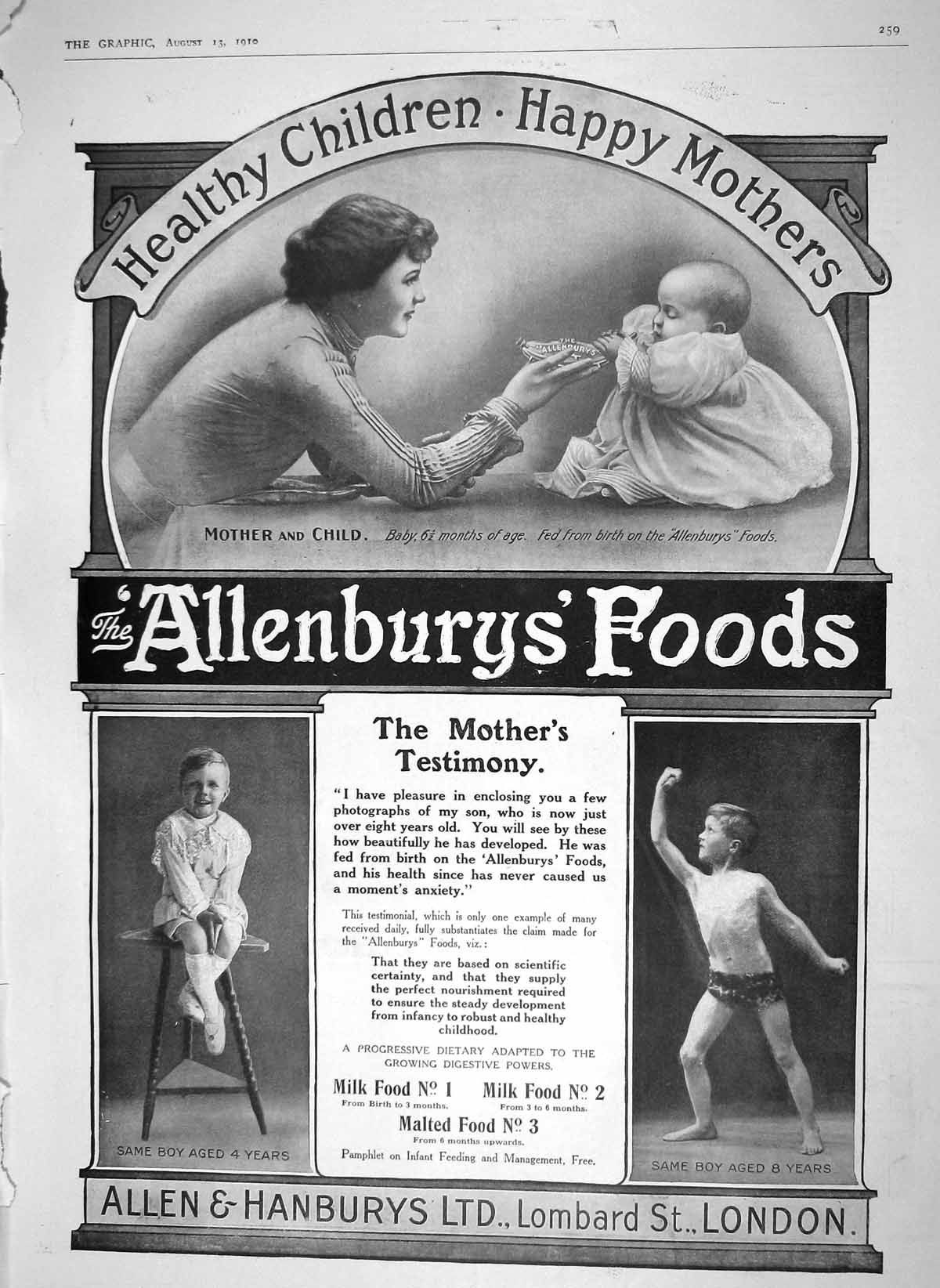 Original Old Antique Print 1910 Advertisement Allenbury'S Foods Lombard London