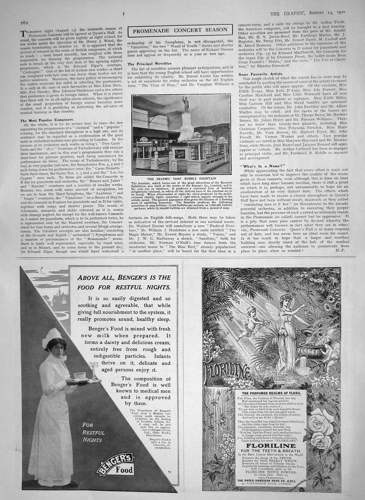 Original Old Antique Print 1910 Erasmic Soap Bubble Fountain Bengers Floriline