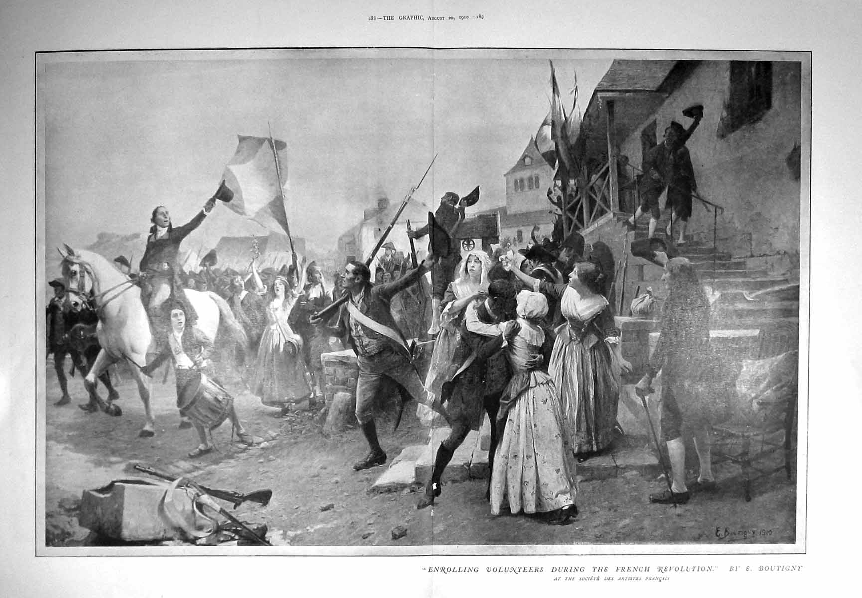 Old Antique Print 1910 Scene Enrolling Volunteers French Revolution War 20th