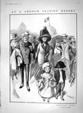 Old Antique Print 1910 Family France Seaside Resort Garden Flowers Nature 20th