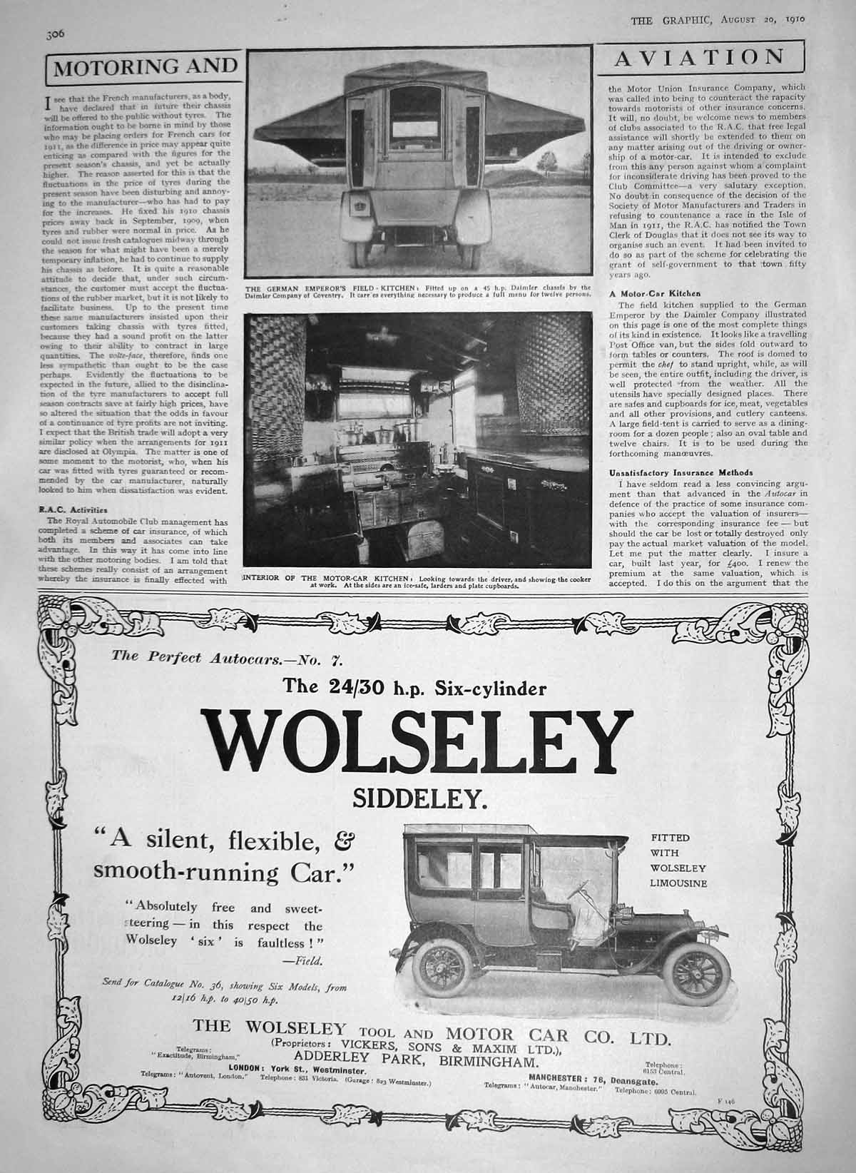 Original Old Antique Print 1910 German Emperor Field Kitchen Daimler Motor Car