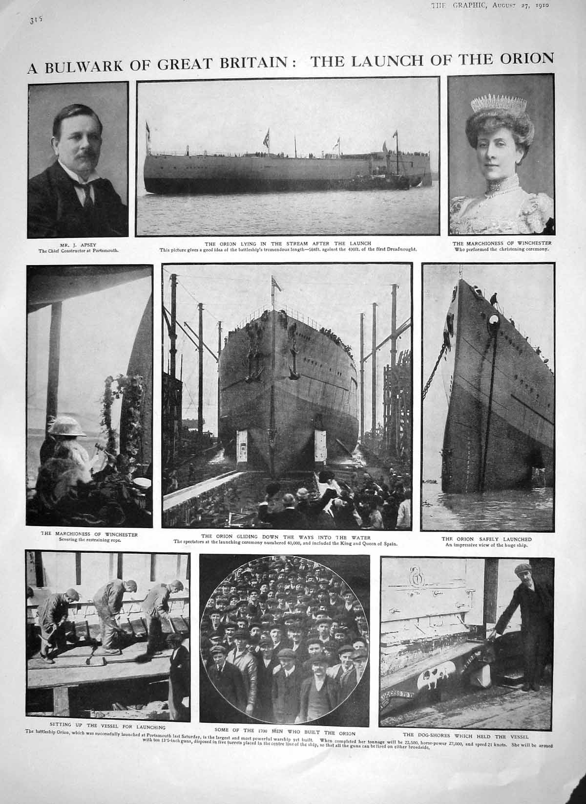 Original Old Antique Print 1910 Apsey Orion Ship Winchester Roosevelt America