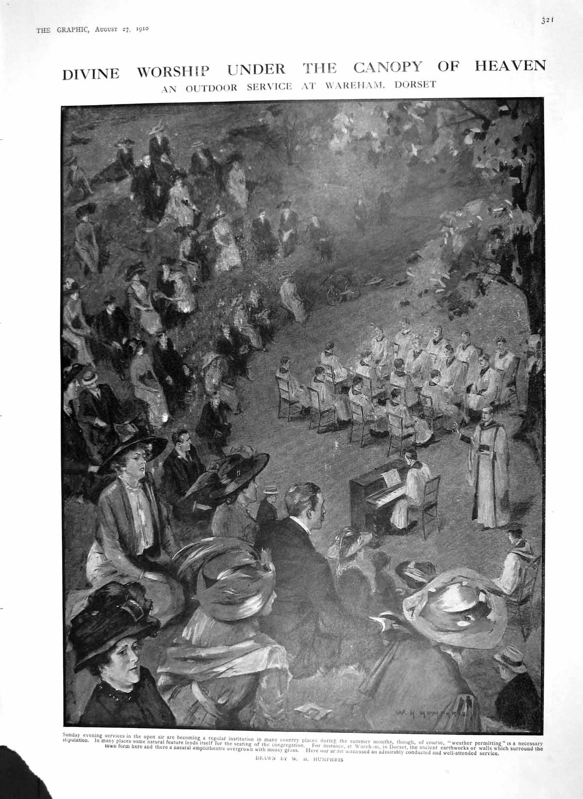 Original Old Antique Print 1910 Outdoor Service Wareham Garden Cabbage Radish