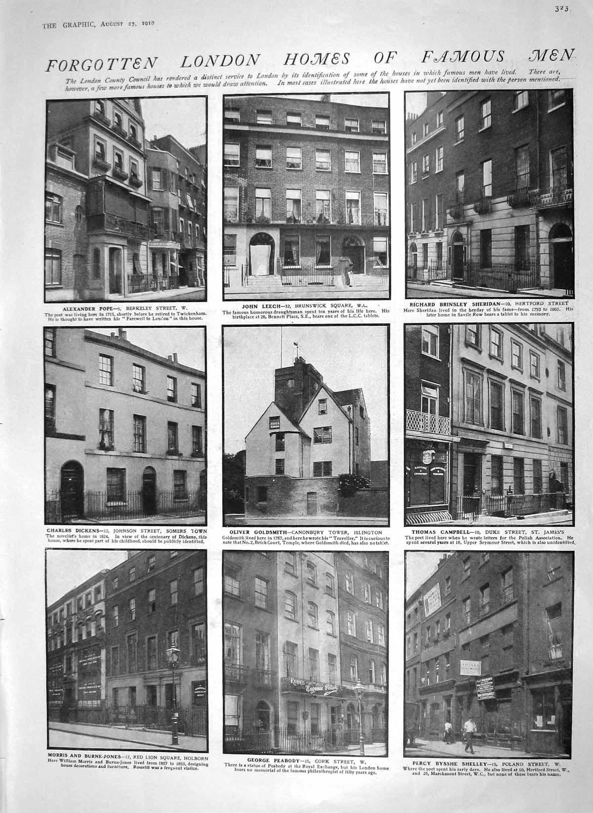 Old Antique Print 1910 London Pope Leech Peabody Dickens Henry Viii Tree 20th