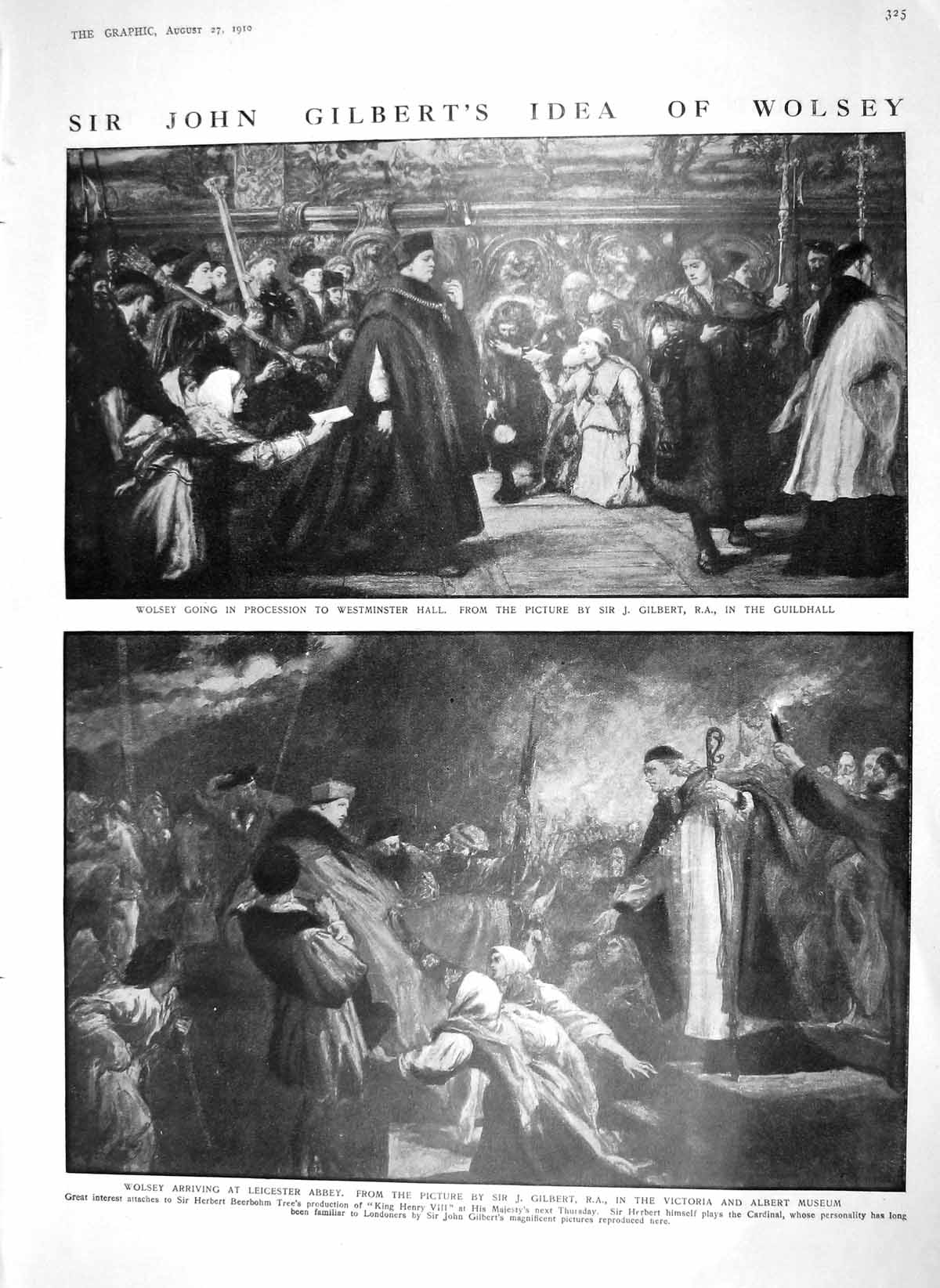 Old Antique Print 1910 Wolsey Leicester Abbey Tree Gilbert John Byng Blue 20th